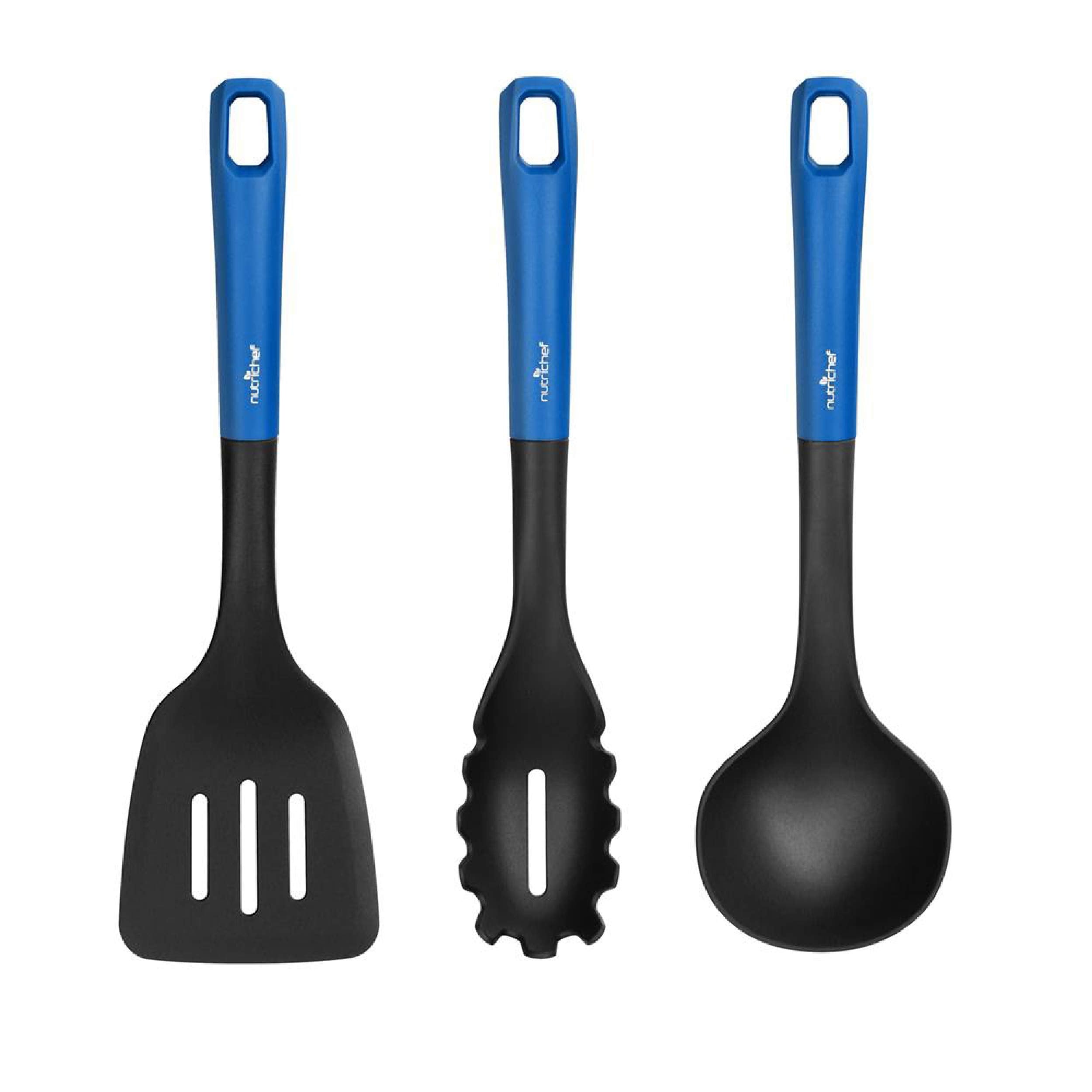 NutriChef Kitchen Cooking Utensils Set  Includes Soup Ladle, Pasta Fork, and Spatula (Works with Model: NCCW12BLU)