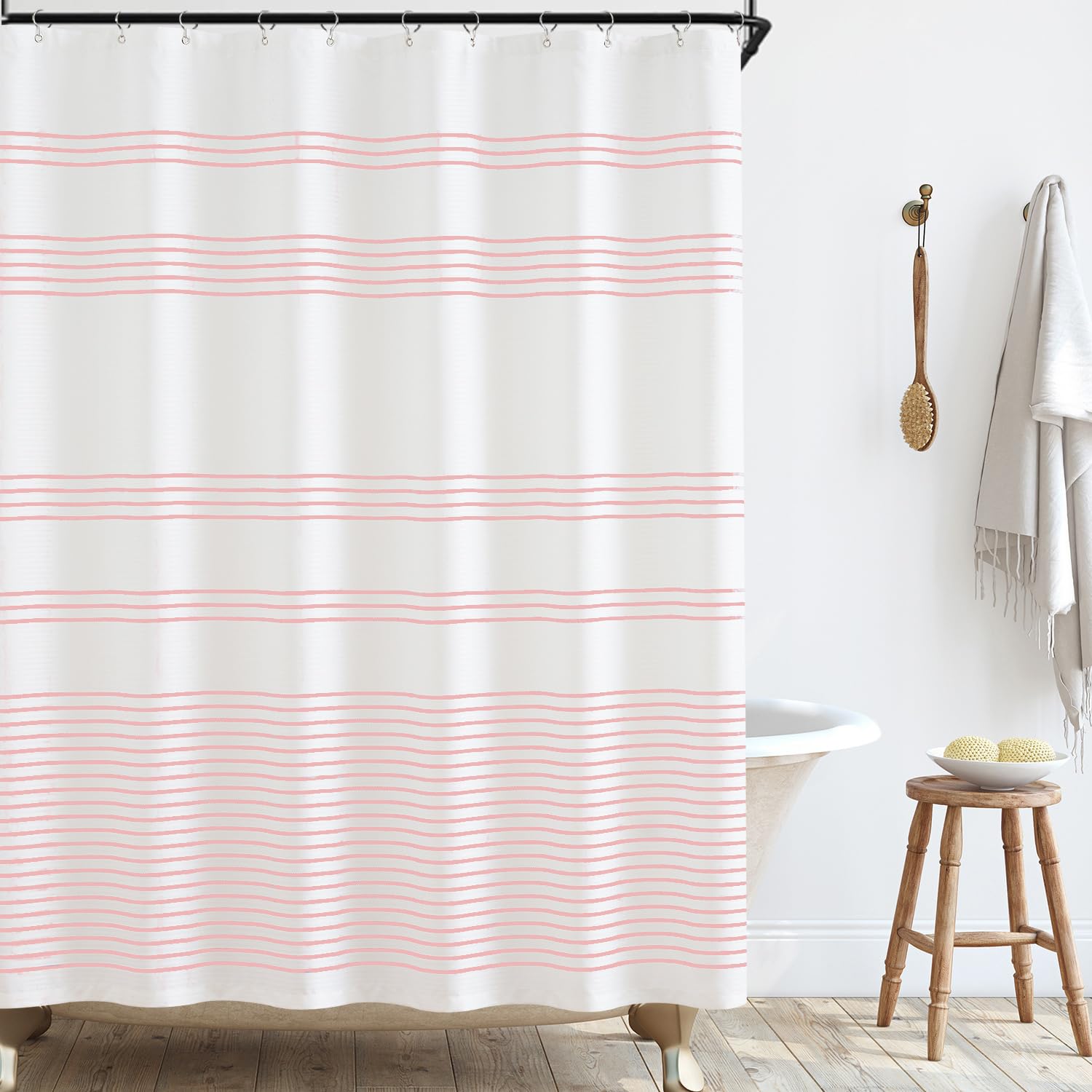 Jinchan Pink And White Shower Curtain Fabric Shower Curtain For Bathroom Modern Striped Shower Curtain Waterproof In Bath 70X72