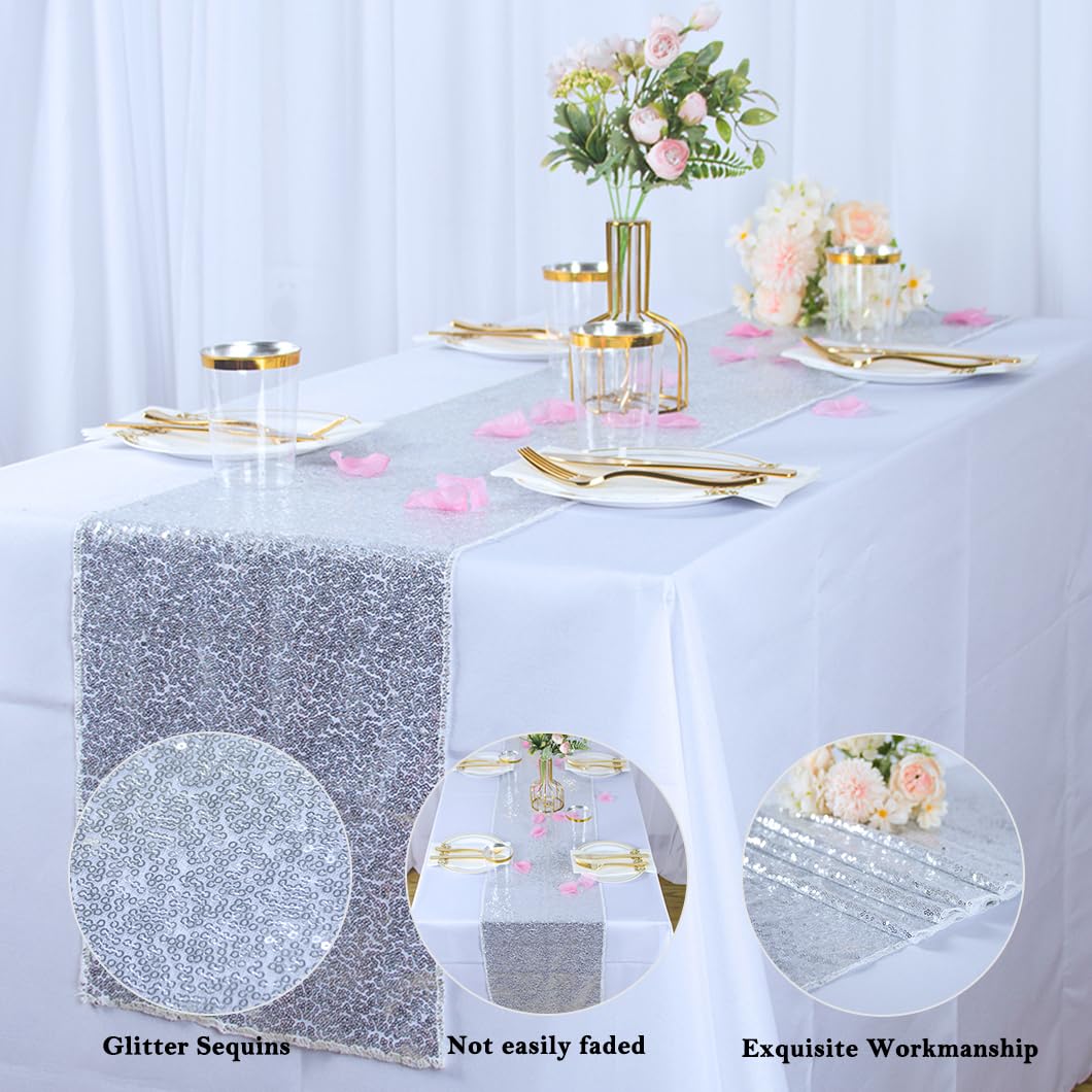 Silver Sequin Table Runners 12X108 Inches 5 Pack Christmas Table Runner Silver Table Runner See Through Wedding Table Runner Gli