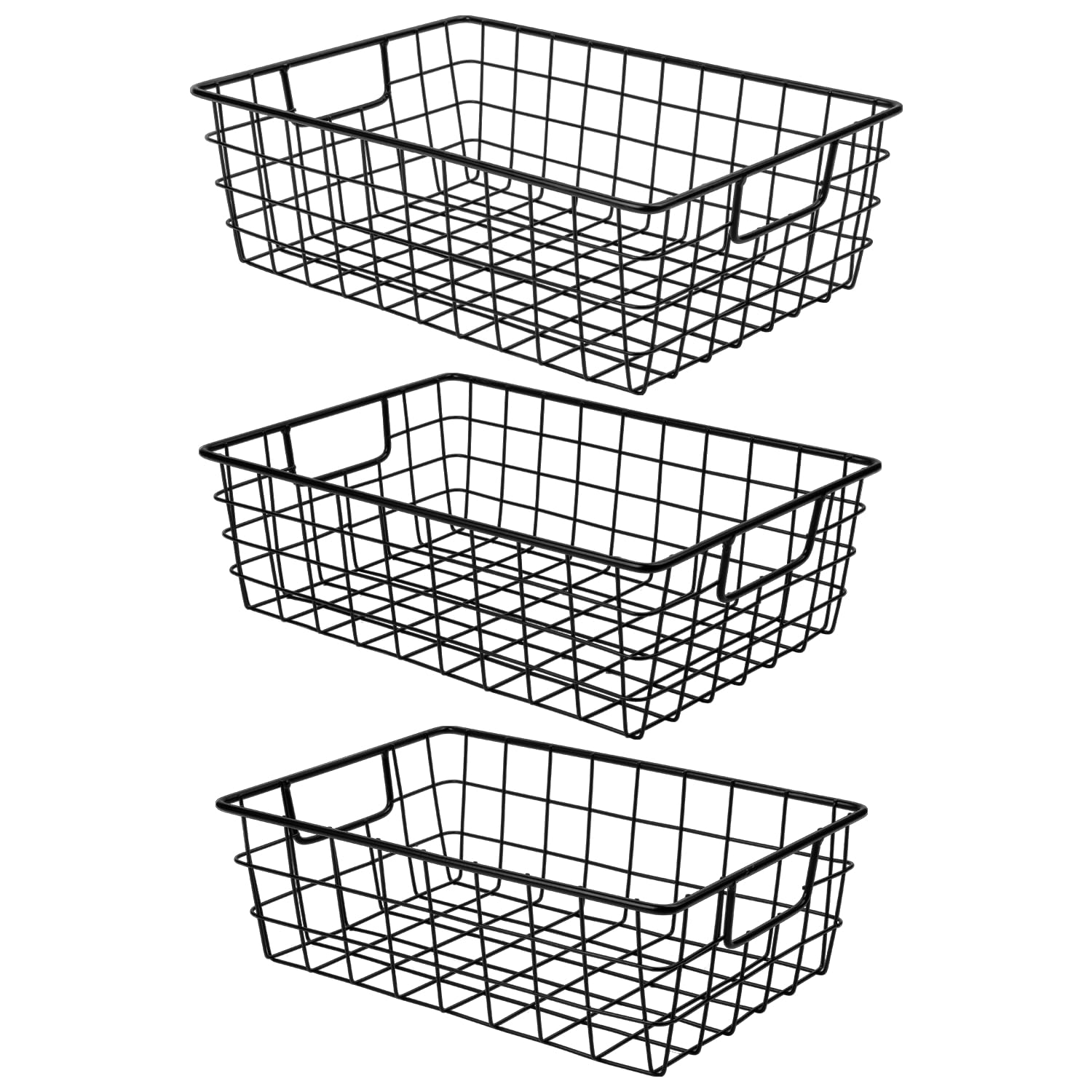 Wetheny 3 Pack Extra Large Wire Basket with Metal Handles, Metal Basket for organizers and storage, Wire Storage Baskets for Pan