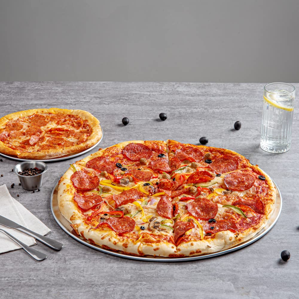 Restaurantware Met Lux 18 Inch Commercial Pizza Pan 1 Coupe Style Pizza Cooking Tray - Heavy-Duty 18-Gauge Aluminum Round Baking