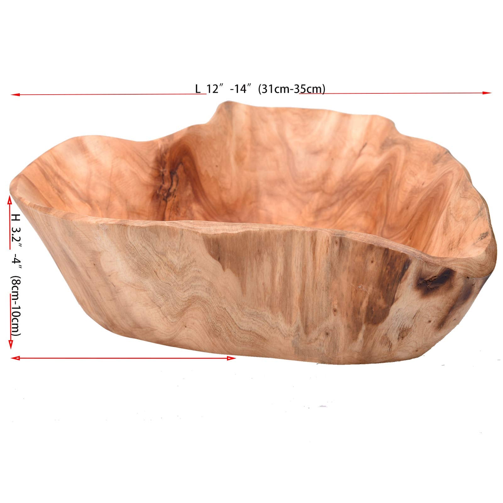 KIDYBELL Handmade Wood Bowl, Unique Natural Root Design, 12"-14", Ideal for Fruit Salad, Rustic Wood Color