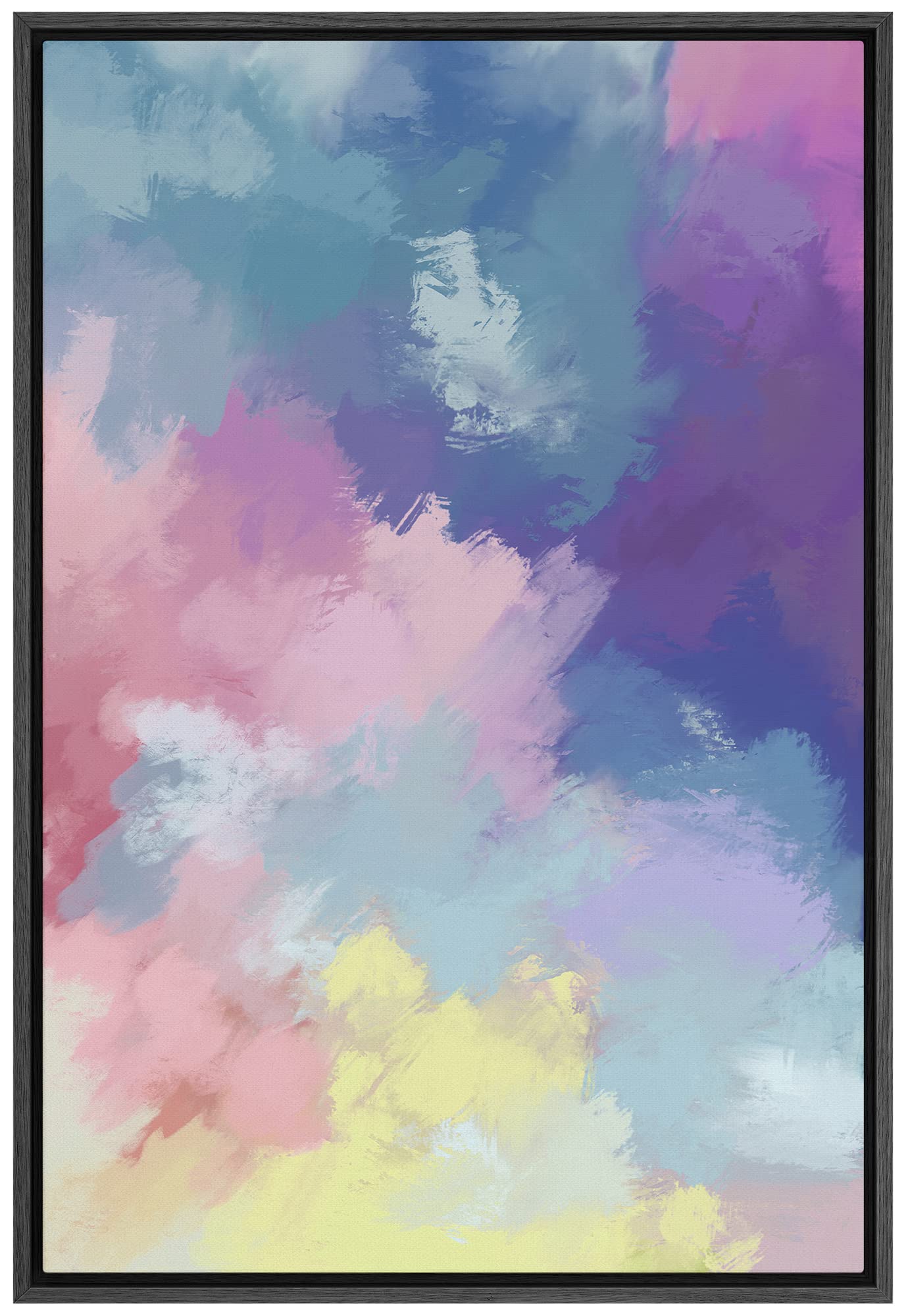 Signford Framed Canvas Print Wall Art Blue Purple Watercolor Paint Strokes Abstract Shapes Digital Art Modern Art Decorative Col