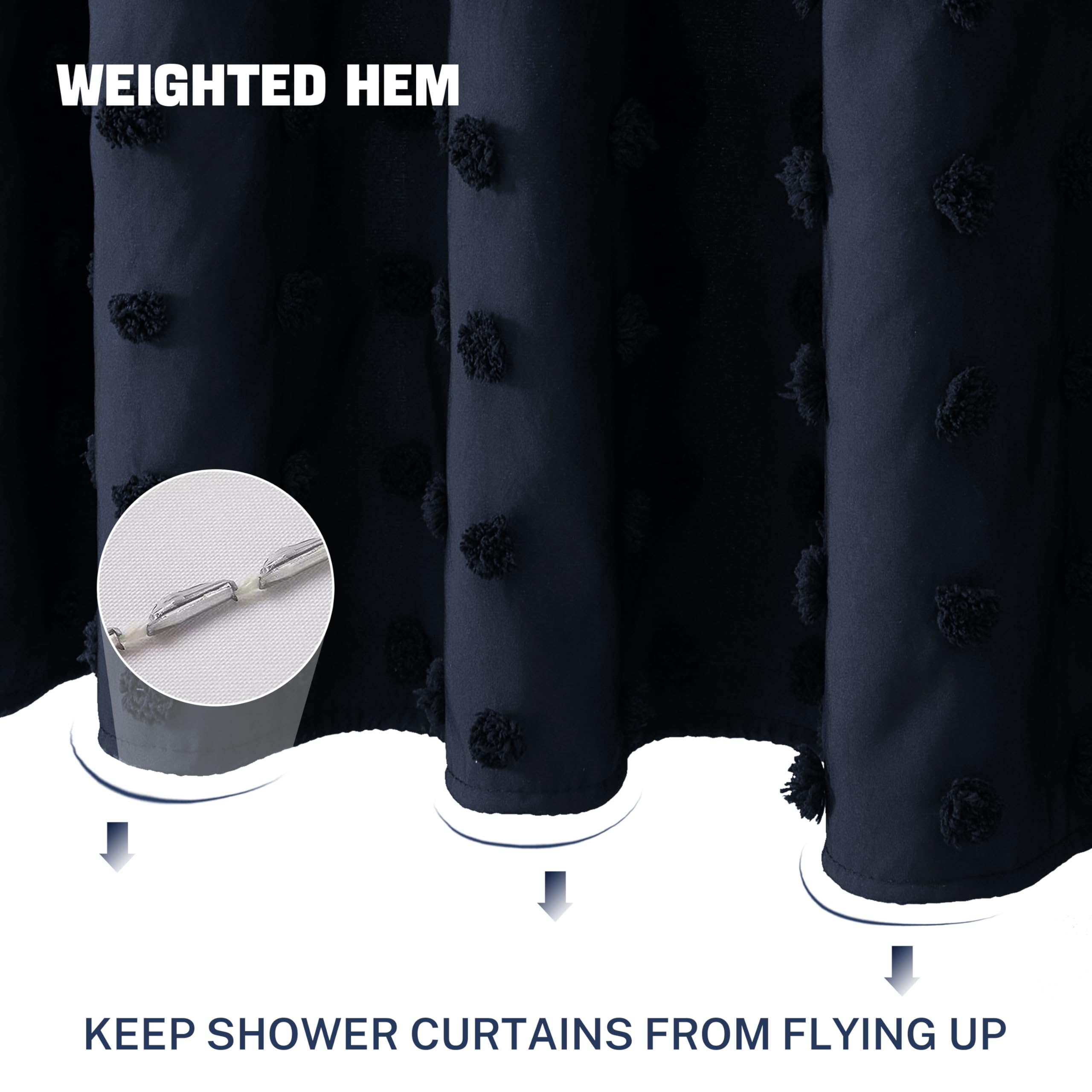 Siiluminisoy Boho Navy Blue Shower Curtain Woven Fabric Shower Curtain, 72 X 72 Tufted Pleat Floral Puffs Textured Modern Minima