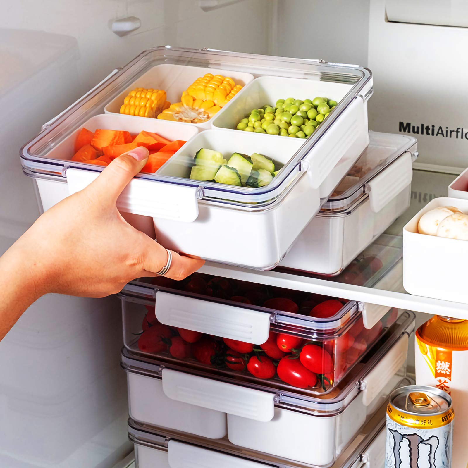 2Pack Serving Trays For Party Divided Veggie Tray With Lid Sealed Sectioned Fruit Snack Serving Platter Vegetable Storage With 4