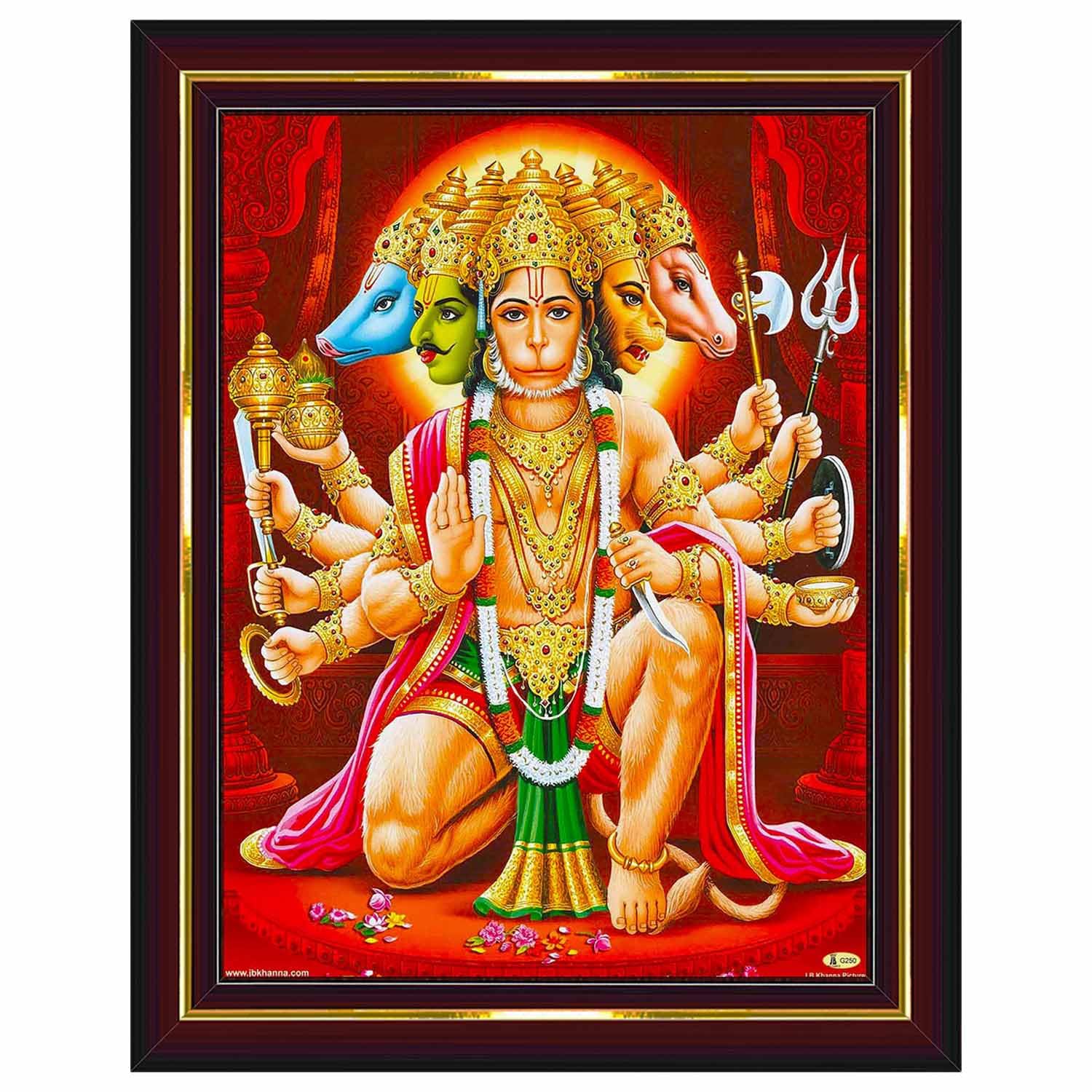 Pavan Photo Laminations Panchmukhi Hanuman For Door Entrance Vastu Wall Painting Framed Home Decor (Wood,Matte,Brown,Small Size,