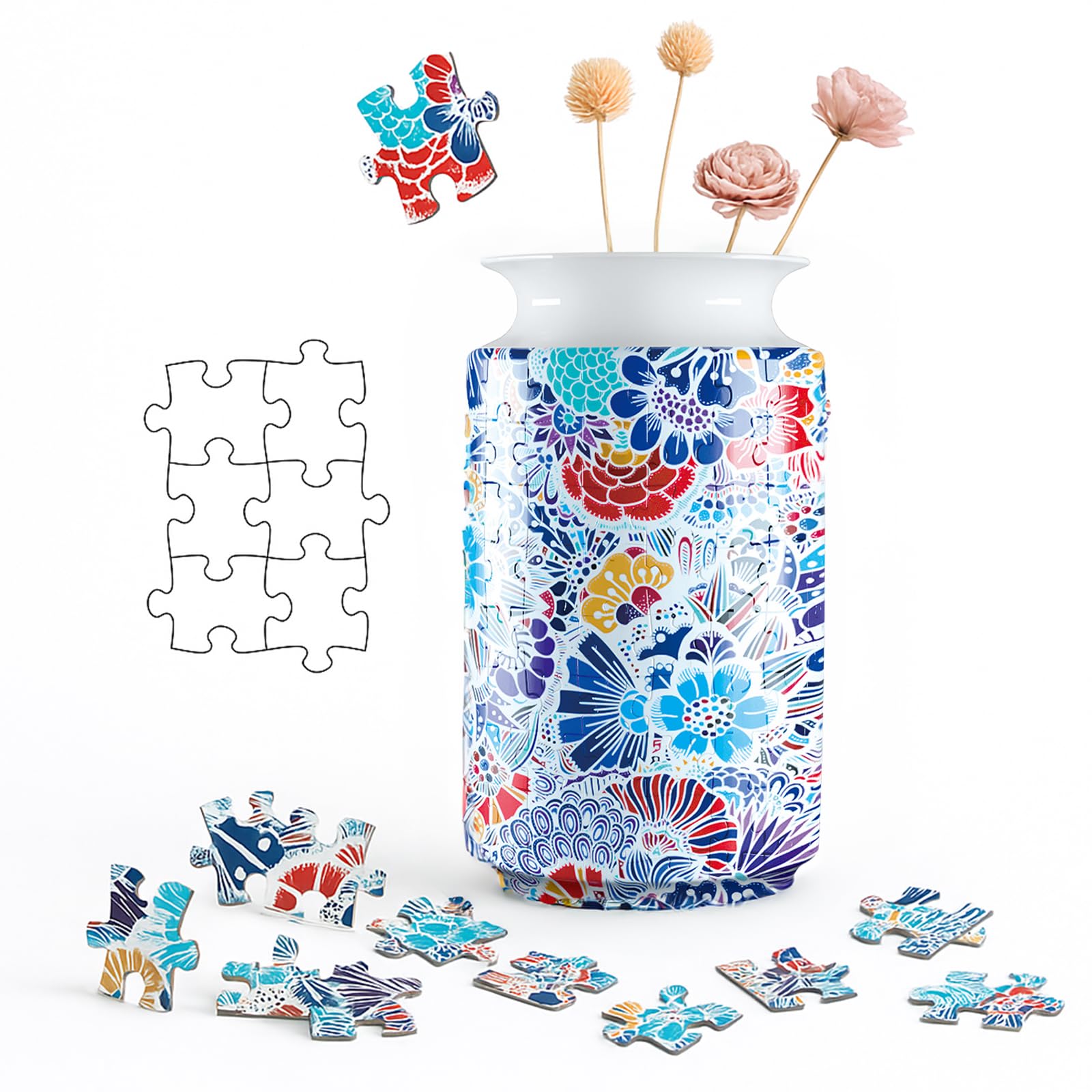3D Puzzle Vase Unique Flower Vase for Adults Made by 162 Curved Plastic Puzzle Pieces, Vases for Flower Home Creative Gift for P