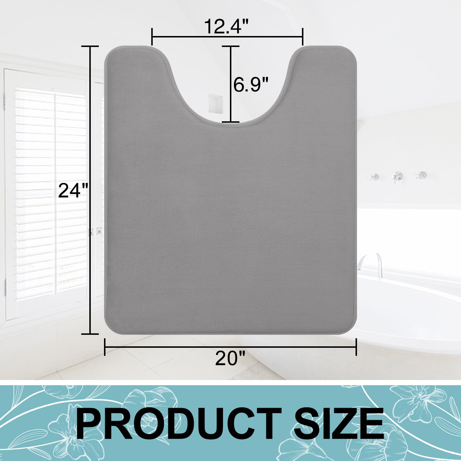 Smiry Memory Foam U-Shaped Toilet Bathroom Rugs 24'' X 20'', Extra Soft Absorbent Non-Slip Contoured Rugs, Machine Washable Cont