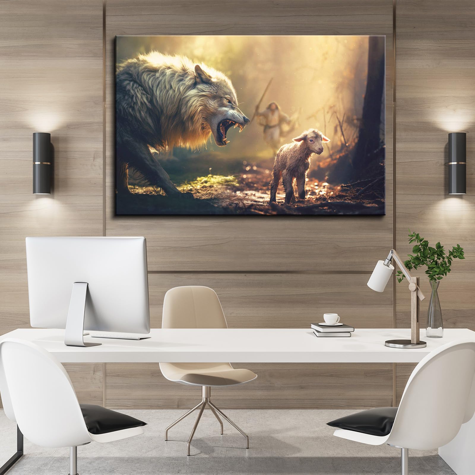 Yonica Christian Wall Art Jesus Running Towards Wolf And Lamb Pictures Jesus Art Wall Decor For Living Room Bedroom Church Decor