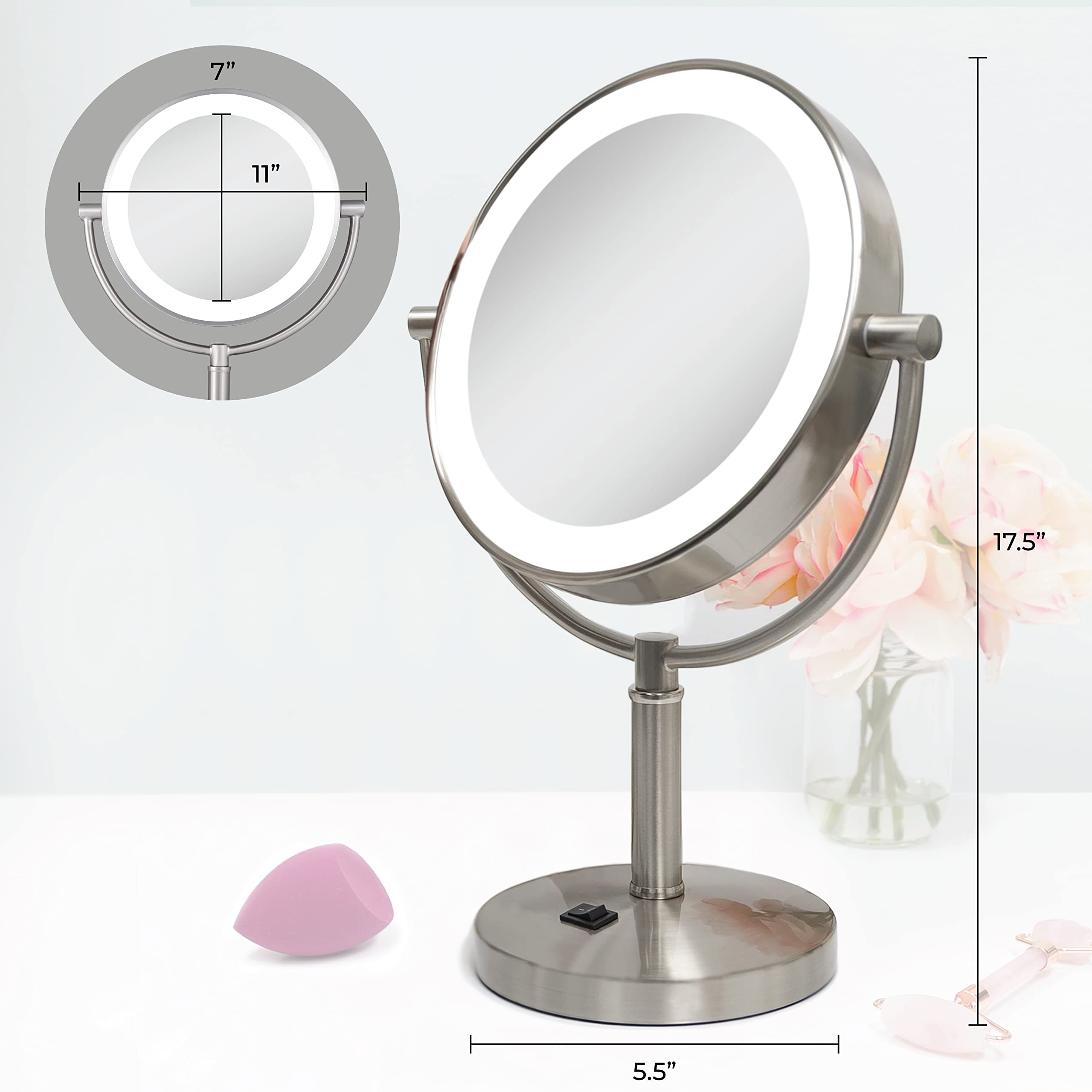 Zadro Laguna 11'' Makeup Mirror With Lights And Magnification Led Lighted Makeup Mirror With Magnification 10X/1 Or 5X/1X