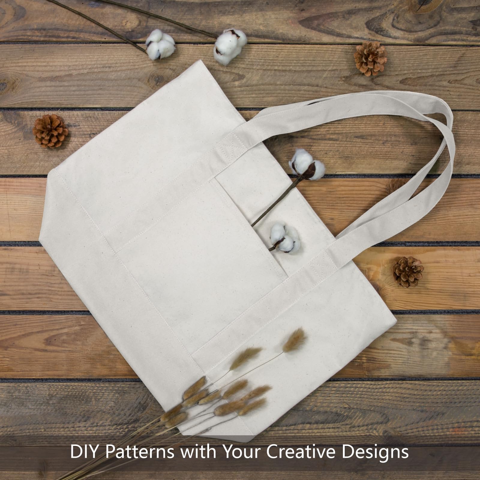 Topdesign 30-Pack Stylish Canvas Tote Bag With An External Pocket, Top Zipper Closure, Daily Essentials (Natural)