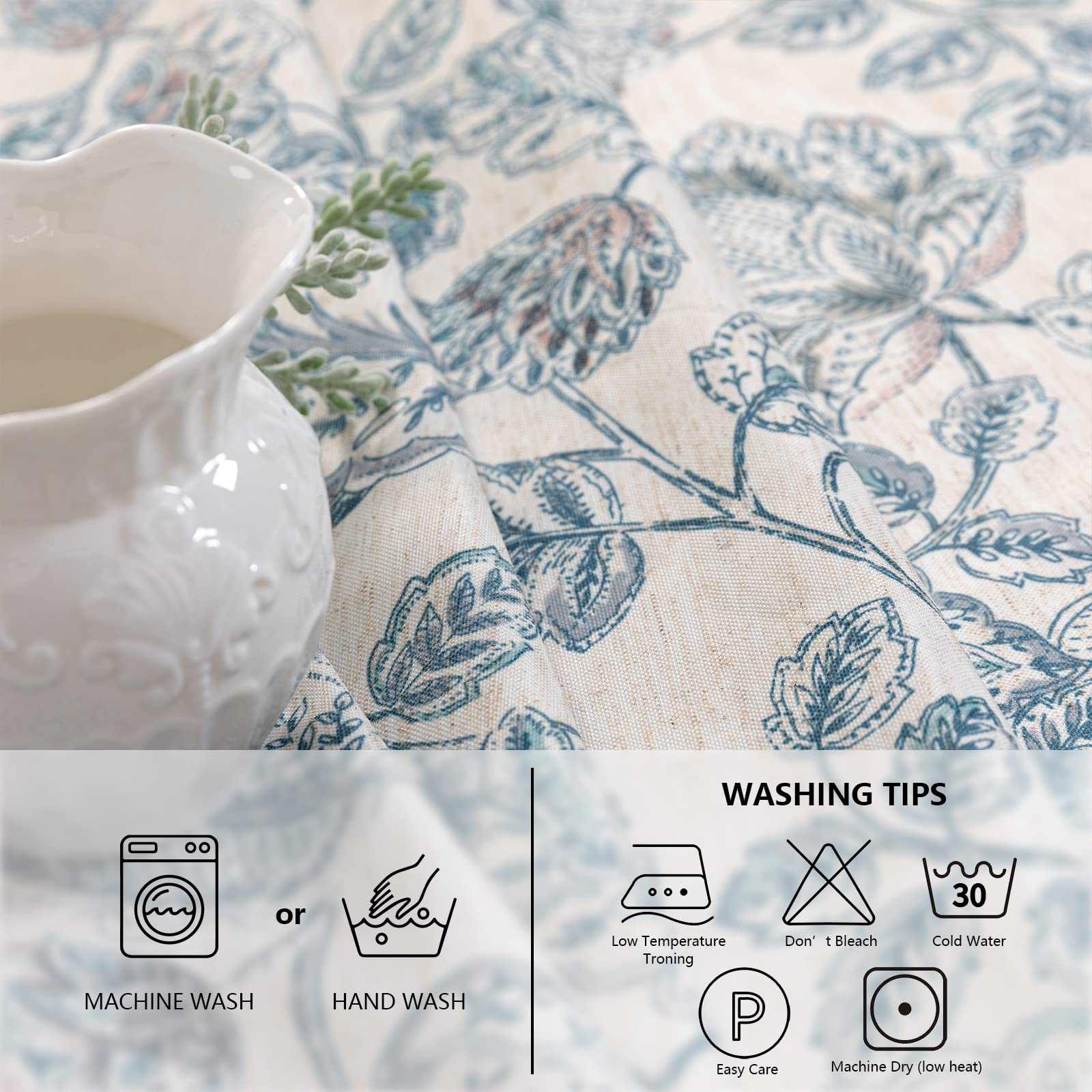 Mysky Home Waterproof Tablecloth Rectangle 60X84 Inch Rustic Burlap Tablecloth Spring Floral Linen Table Cover Farmhouse Decorat