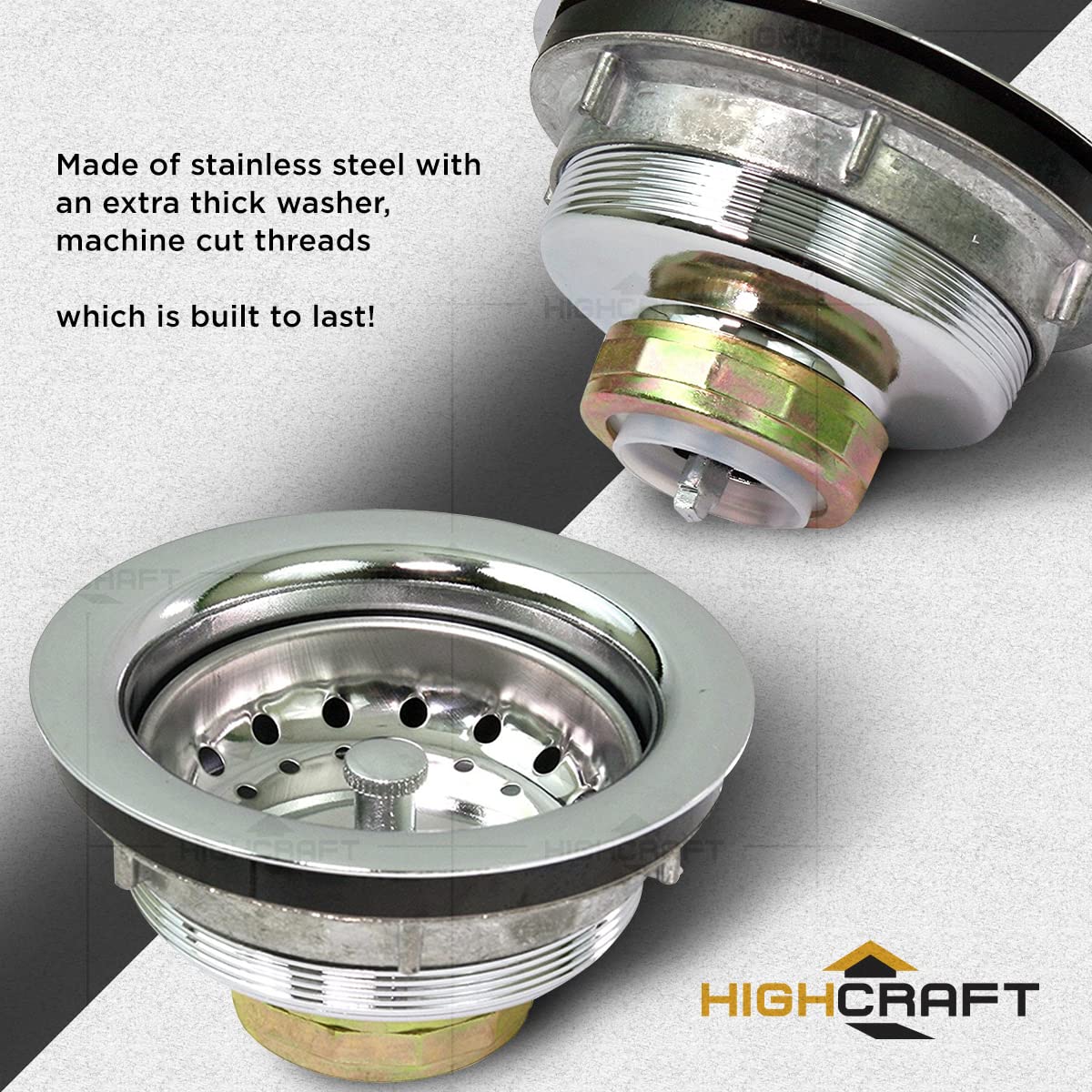 Highcraft 9736 Lucky 7 Heavy Duty Kitchen Sink (3-1/2 Inch) Stainless Steel Drain Assembly With Strainer Basket-And Water Stoppe