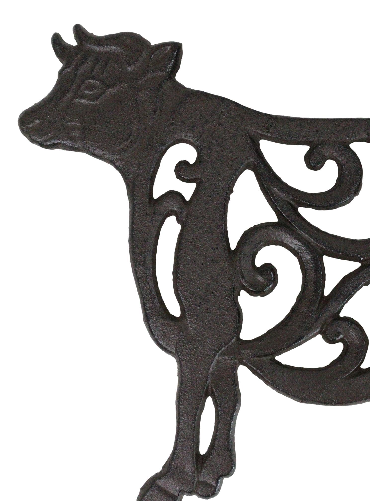 Ebros Gift 10.5'' Wide Western Farm Bovine Cow With Lace Scrolls Design Cast Iron Metal Trivet Southwest Rustic Country Ranch Co