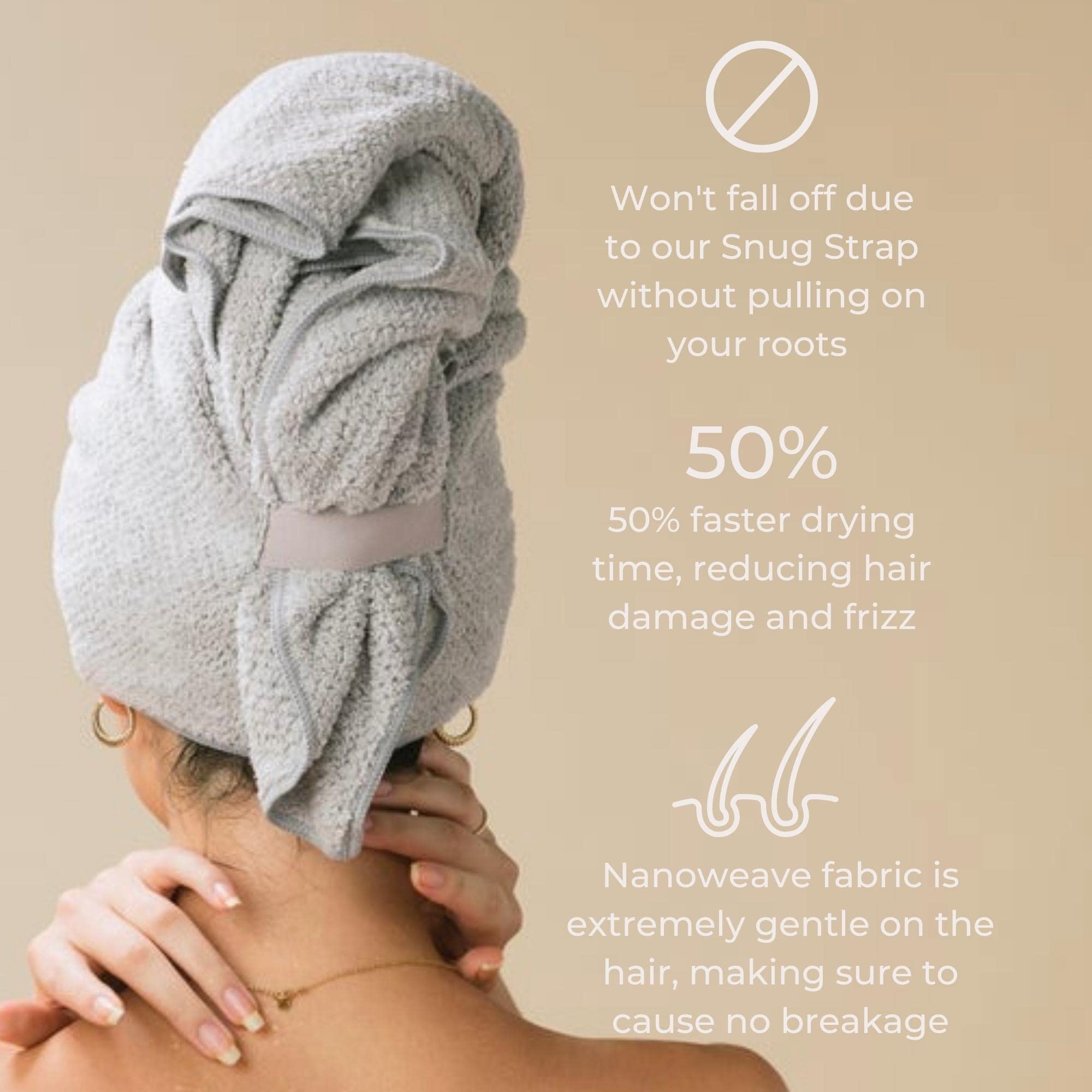 VOLO Hero Salt White Hair Towel | Ultra Soft, Super Absorbent, Quick Drying Nanoweave Fabric | Reduce Dry Time by 50% | Large To