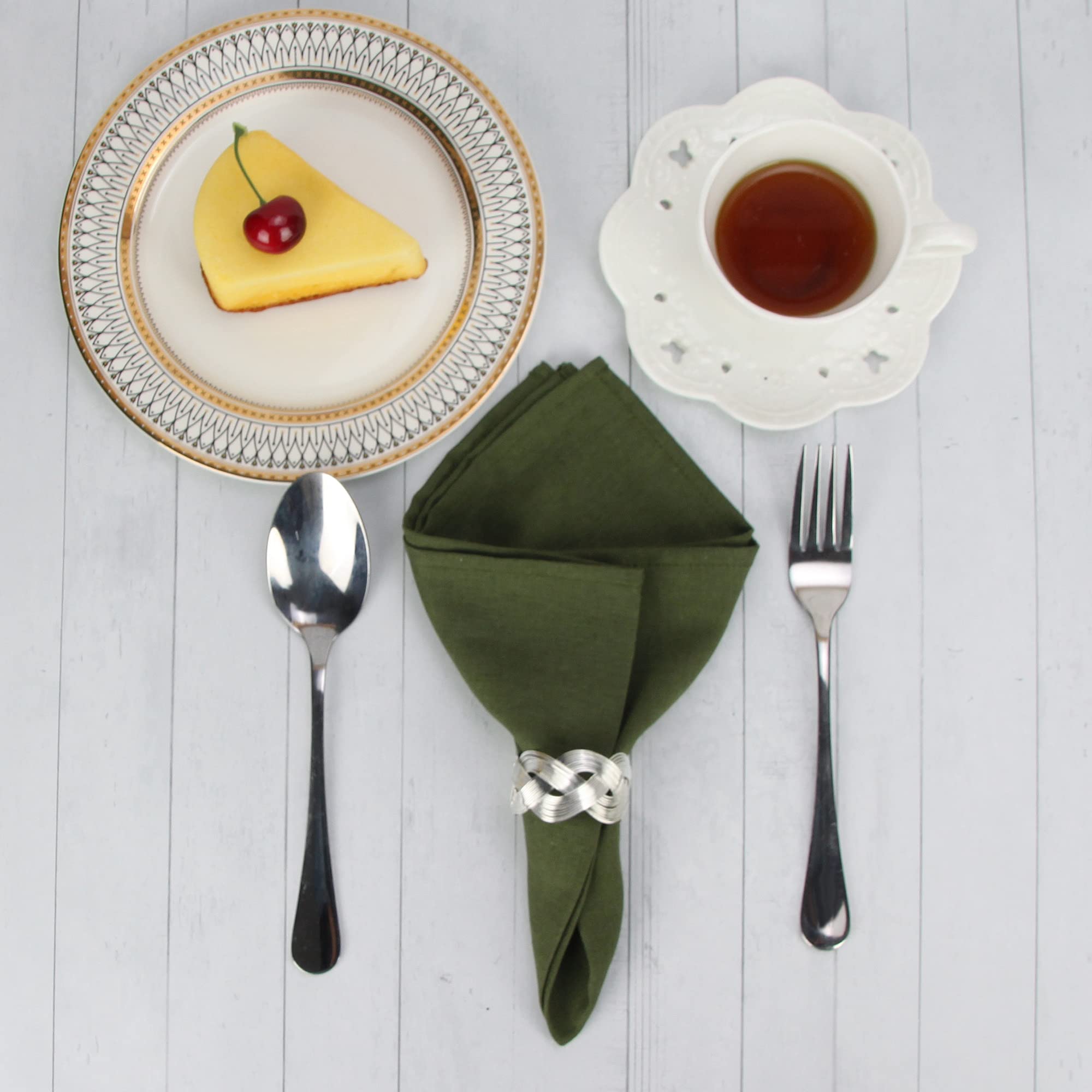 Infei Solid Color Cotton Linen Blended Thin Dinner Cloth Napkins - Set Of 12 (40 X 40 Cm) - For Events & Home Use (Multi Green)