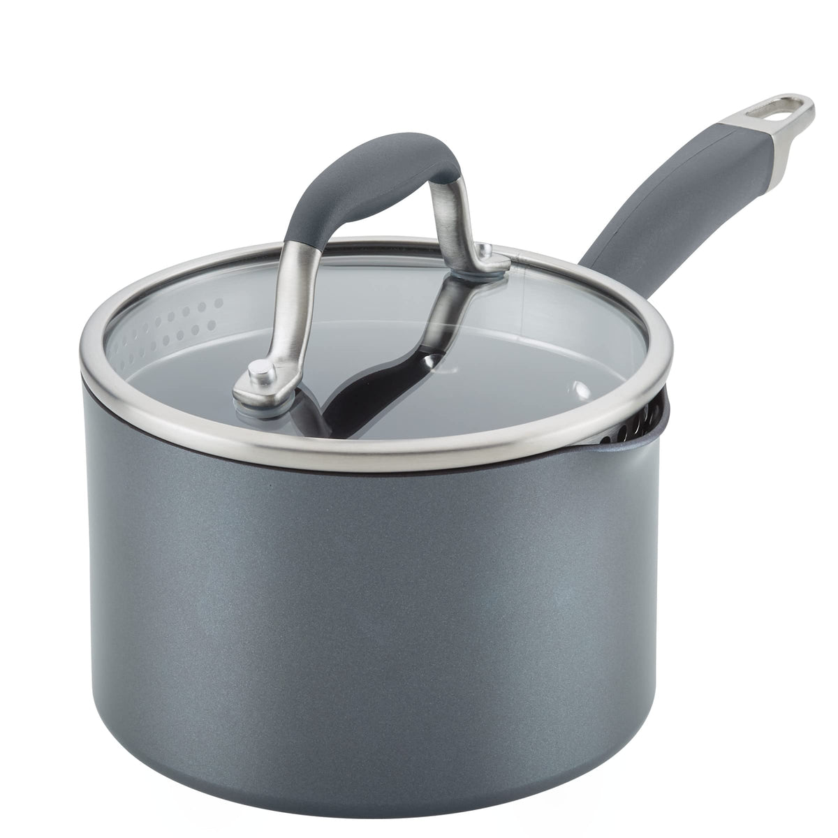 Anolon Advanced Home Hard Anodized Nonstick Sauce Pan/Saucepan With Straining And Lid, 2 Quart (2 Qt Straining Saucepan, Moonsto