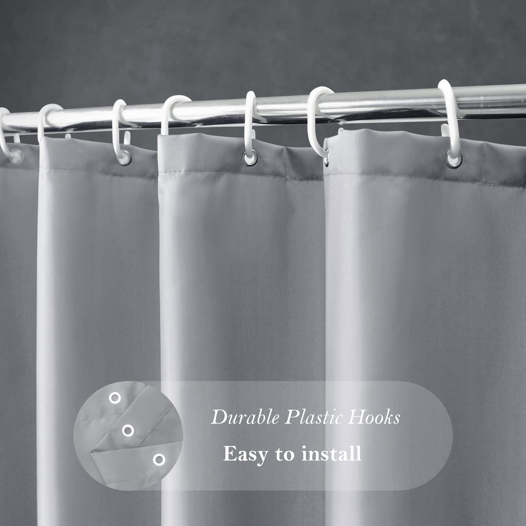 AooHome Extra Long Shower Curtain Liner  Fabric Shower Curtain with Hooks for Hotel  Waterproof  72 Width x 84 Height Inch  Light Grey
