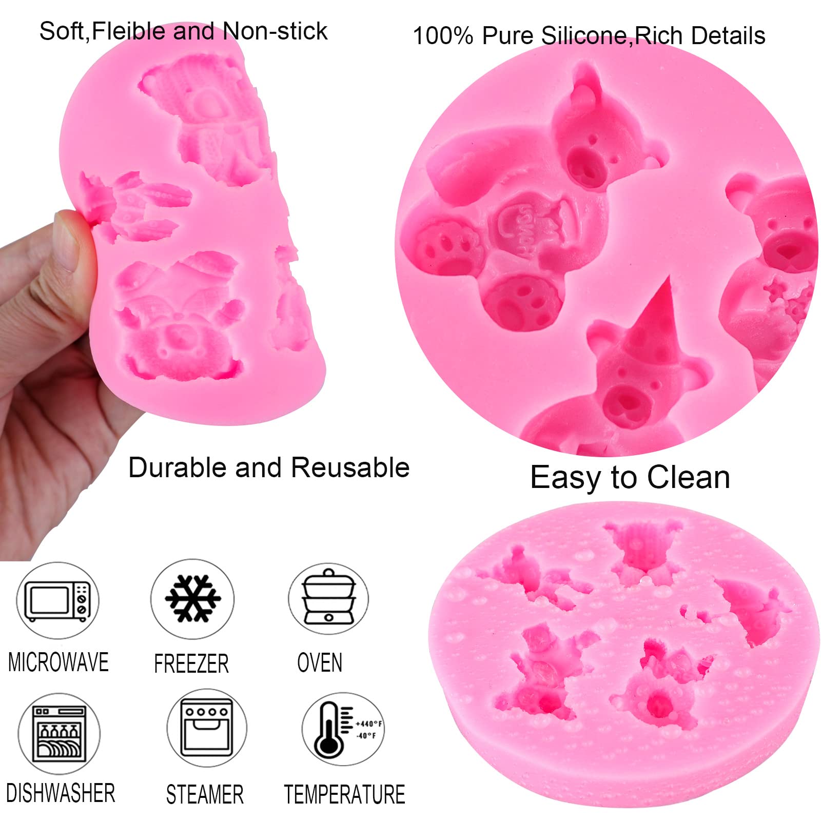 Bear Silicone Fondant Molds Silicone Bear Chocolate Molds For Baby Shower Cupcake Topper Cake Decoration