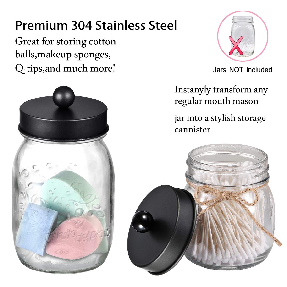 Komashr Mason Jar Bathroom Accessories Lids Set(4Pcs) - Jars Not Included - Soap Dispenser,Toothbrush Holder, Apothecary Jars Li