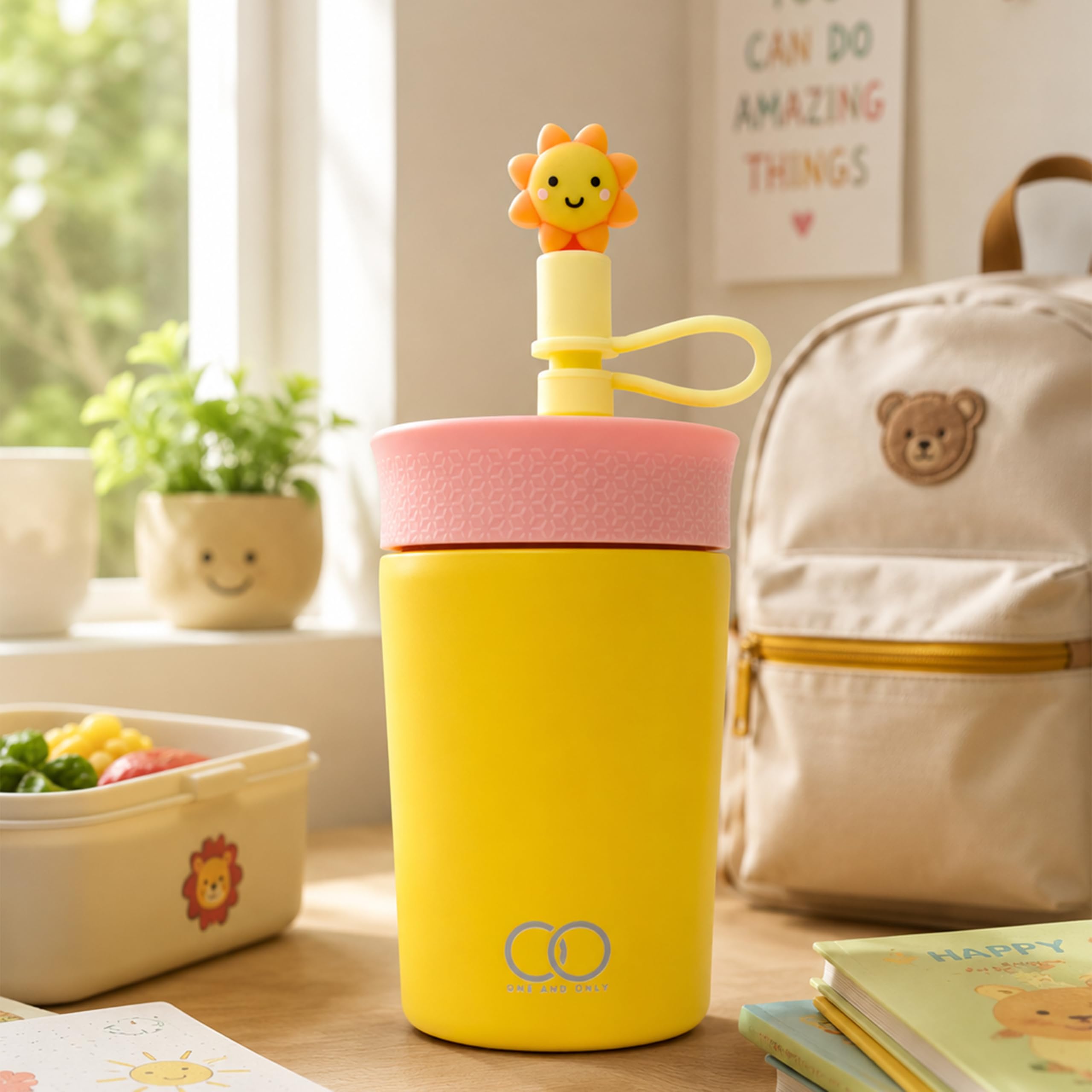 Sipper For Preschooler 350Ml, Yellow Stainless Steel Sipper Cup With Straw And Lid, Reusable Kids Tumbler For School Travel & Da
