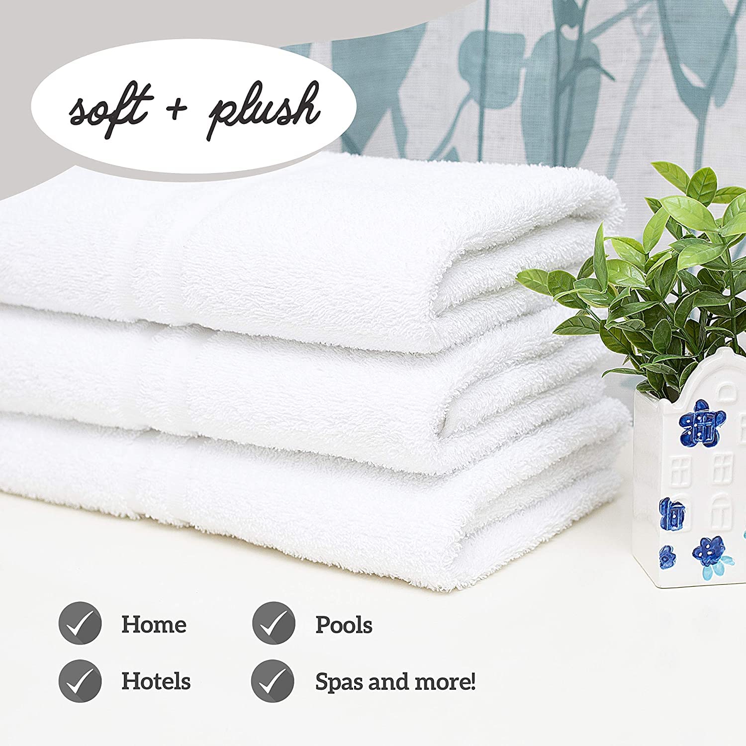 Green Lifestyle Luxury Bath Towel - White Large Bath Towels Pack For Spa, Gym, Bathroom, Hotel - 86% Cotton 14% Polyester -Super