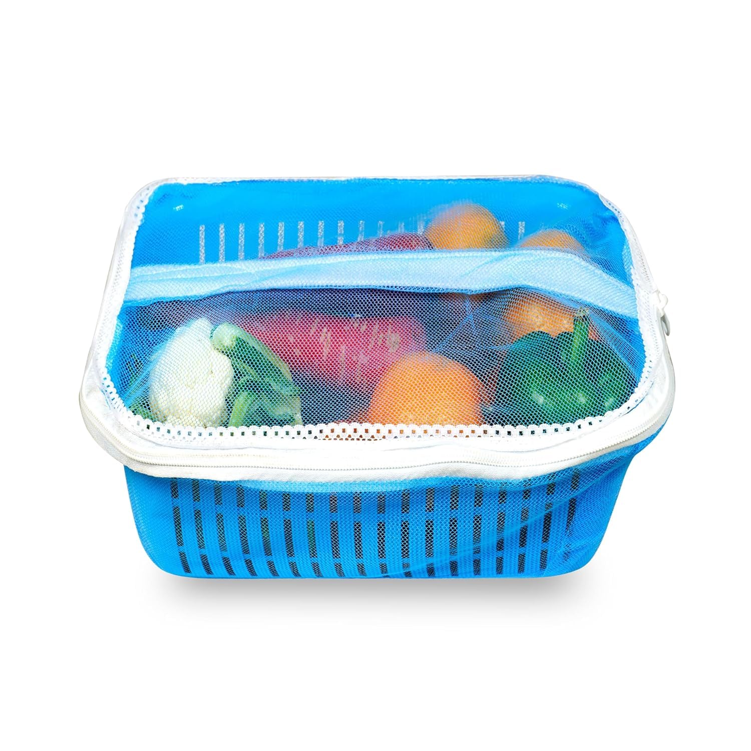 VELLURA Squre Shape Fruit Basket for Storage Vegetable with Net Cover Stylish Fruits Basket for Kitchen (BLUE)