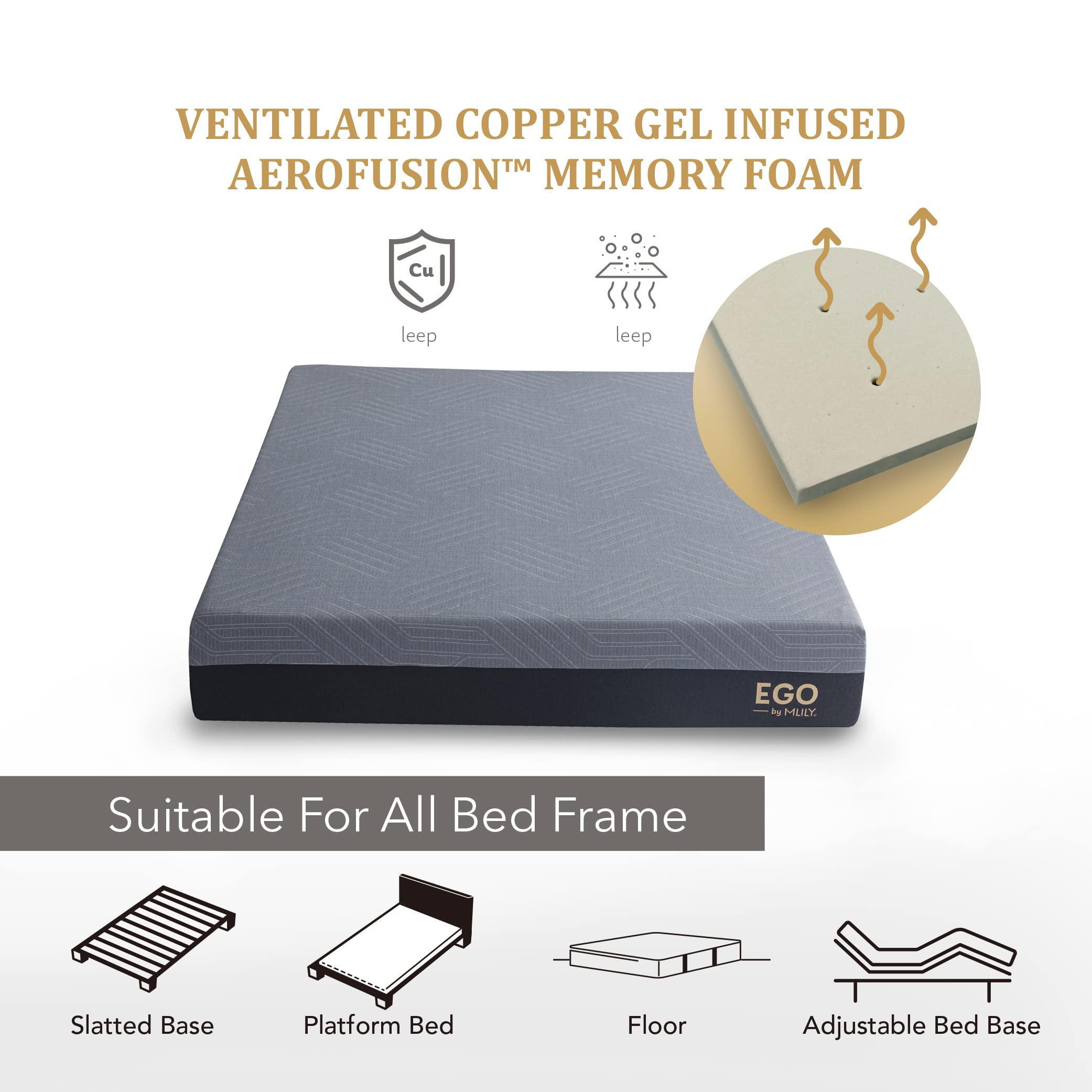 EGOHOME 10 Inch Queen Memory Foam Mattress for Back Pain  Cooling Gel Mattress Bed in a Box  Made in USA  CertiPUR-US Certified  Therapeutic Medium Double Mattress  60