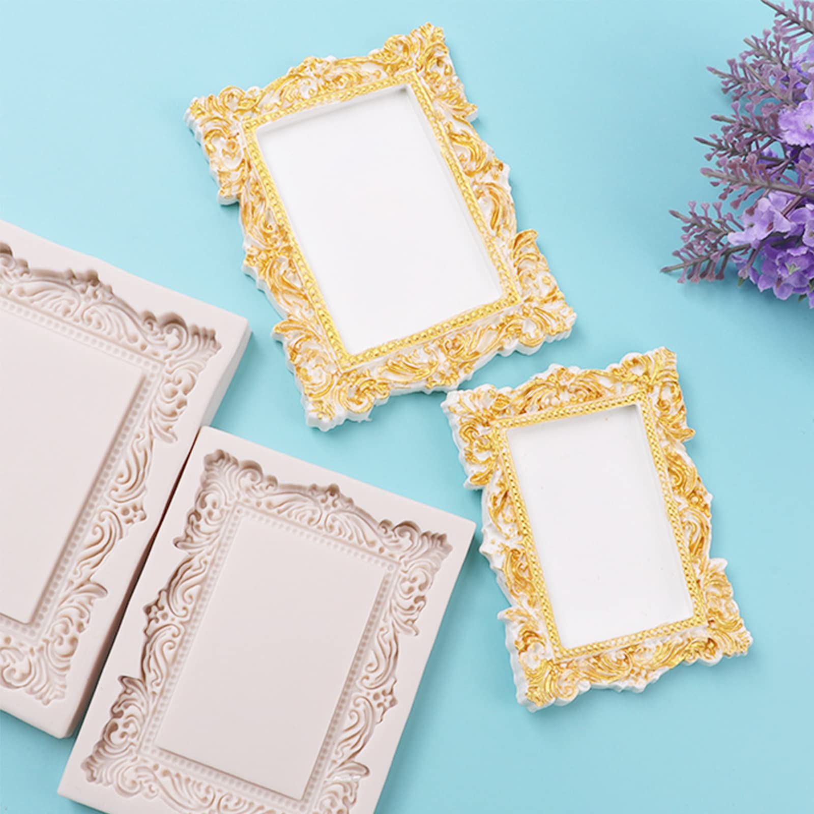 Baroque Photo Frame Fondant Molds, 2 Pcs Cake Decorating Silicone Molds For Candy Chocolate, Sugar Craft Paste, Cupcakes, Weddin