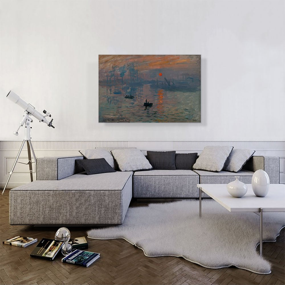 Artcanvas Impression Sunrise Canvas Art Print Stretched Framed Painting Picture Poster Giclee Wall Decor By Claude Monet - 40''