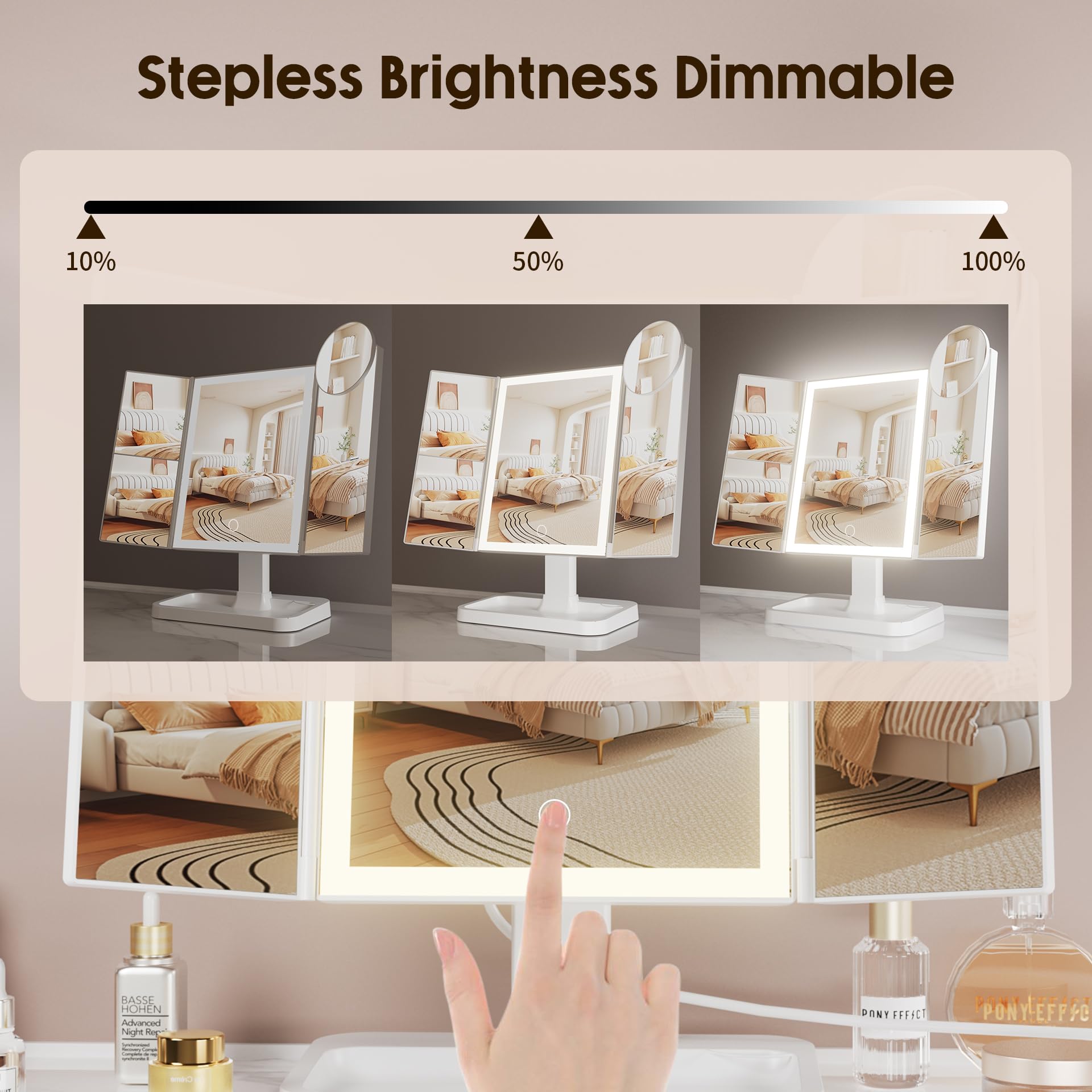 Frano Makeup Vanity Mirror With Lights, Rechargeable Lighted Makeup Mirror With 2X 3X 10X Magnification, Led Mirror Makeup With