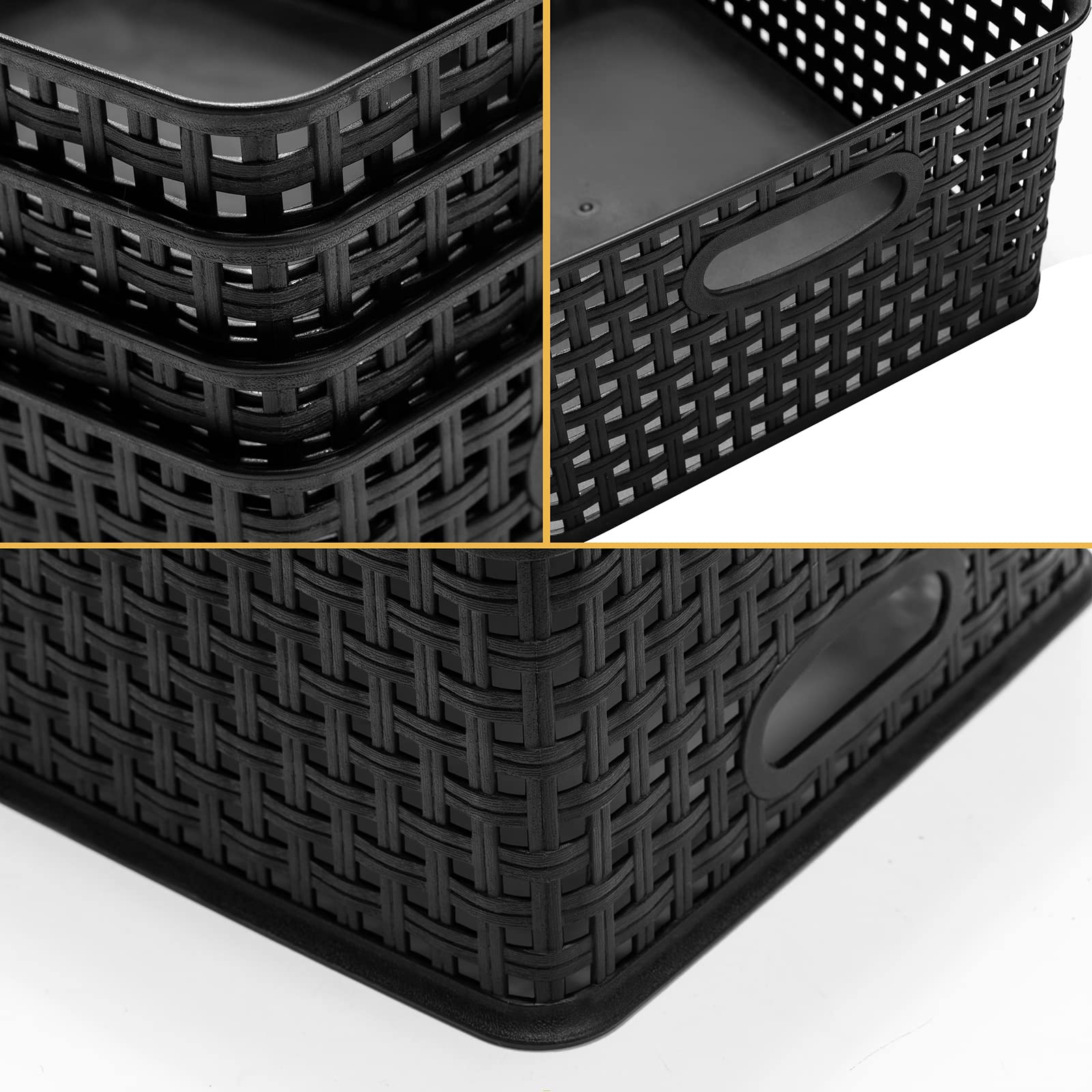 Eslite Plastic Storage Baskets For Organizing,11.42''X9''X4.7'',Pack Of 4 (Black)