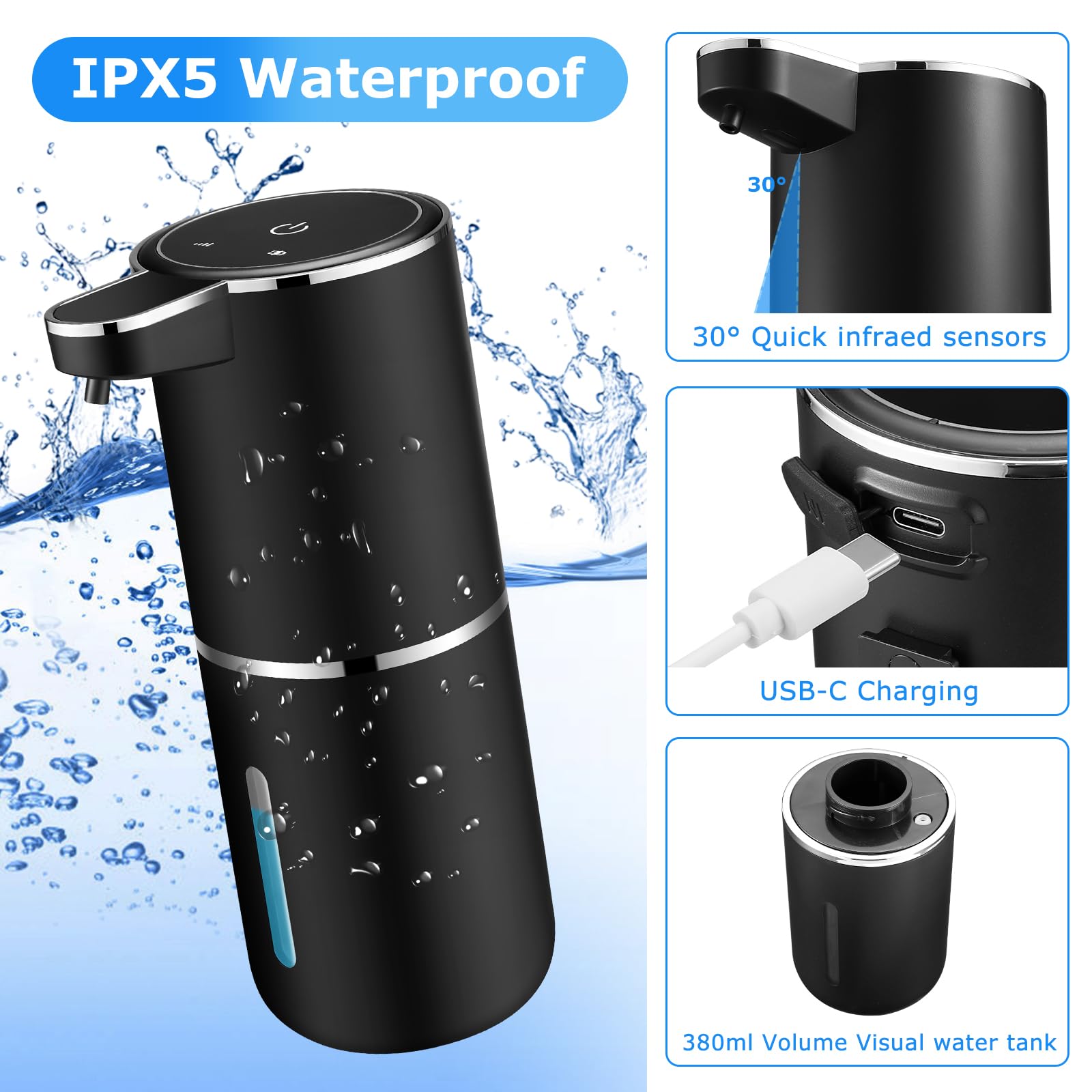 2 Pack Automatic Soap Dispensers,13.4Oz/380Ml Usb Touchless Automatic Foaming Soap Dispenser,Rechargeabled Wall Mounted Smart So