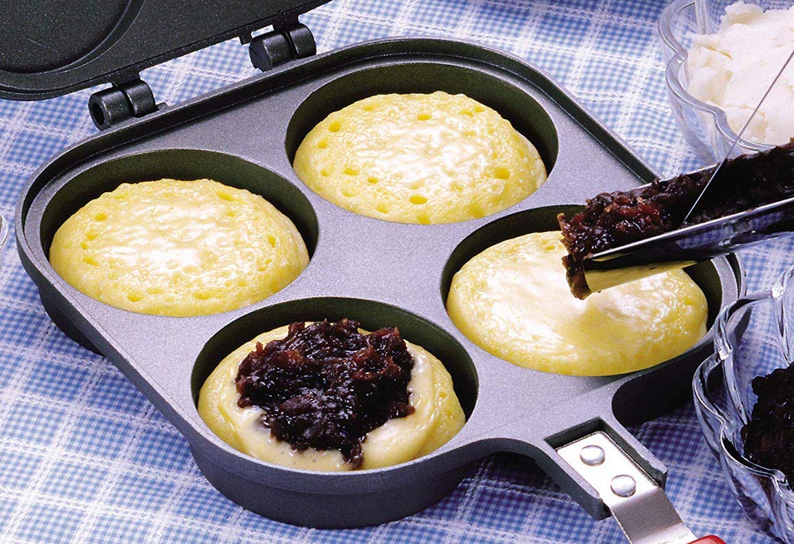 Happy Sales Hsob-Ykp4B, Japanese Obanyaki Pan, 3 Inch Diameter Stuffed Pancake Toaster Nonstick Aluminum Pan
