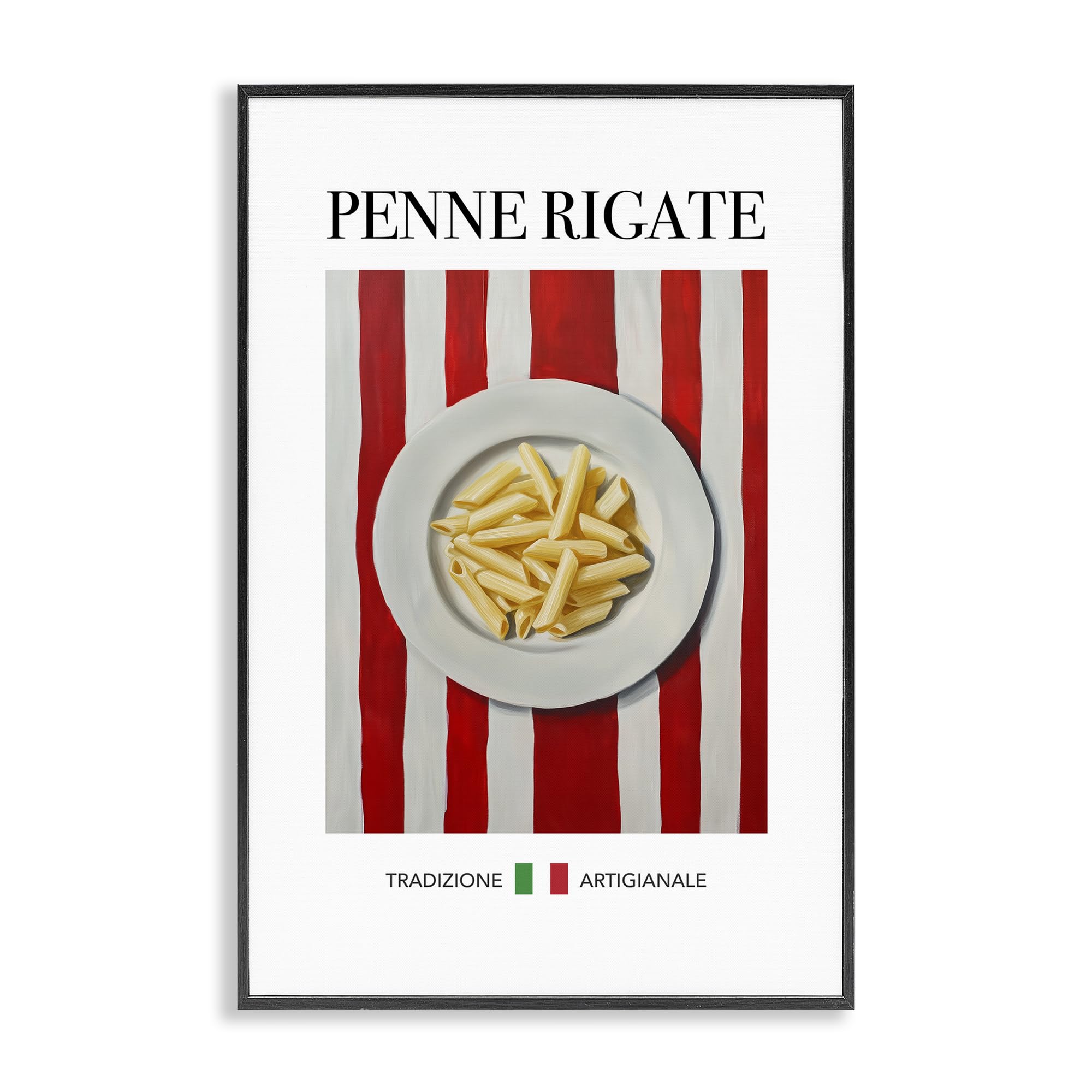 Framed Giclee Art (1.5 D) from USA by Artist Andreas Magnusson - Traditional Penne Rigate Pasta, Textured Jet Black, 12 x 18 -