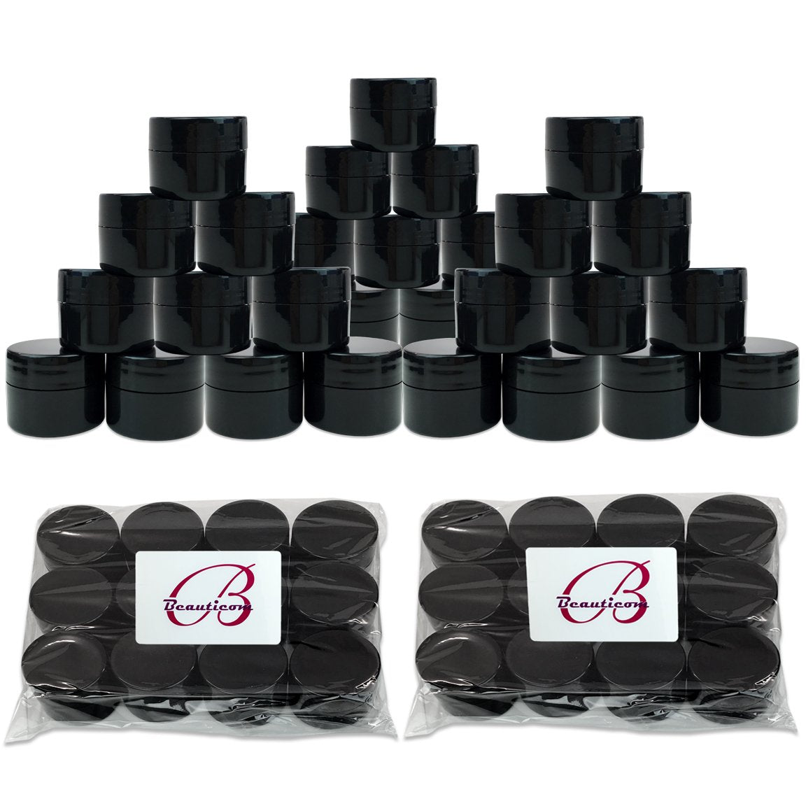 Beauticom 36 Pieces 7G/7Ml (0.25Oz) Black Sturdy Thick Double Wall Plastic Conatiner Jar With Foam Lined Lid For Scrubs, Oils, S