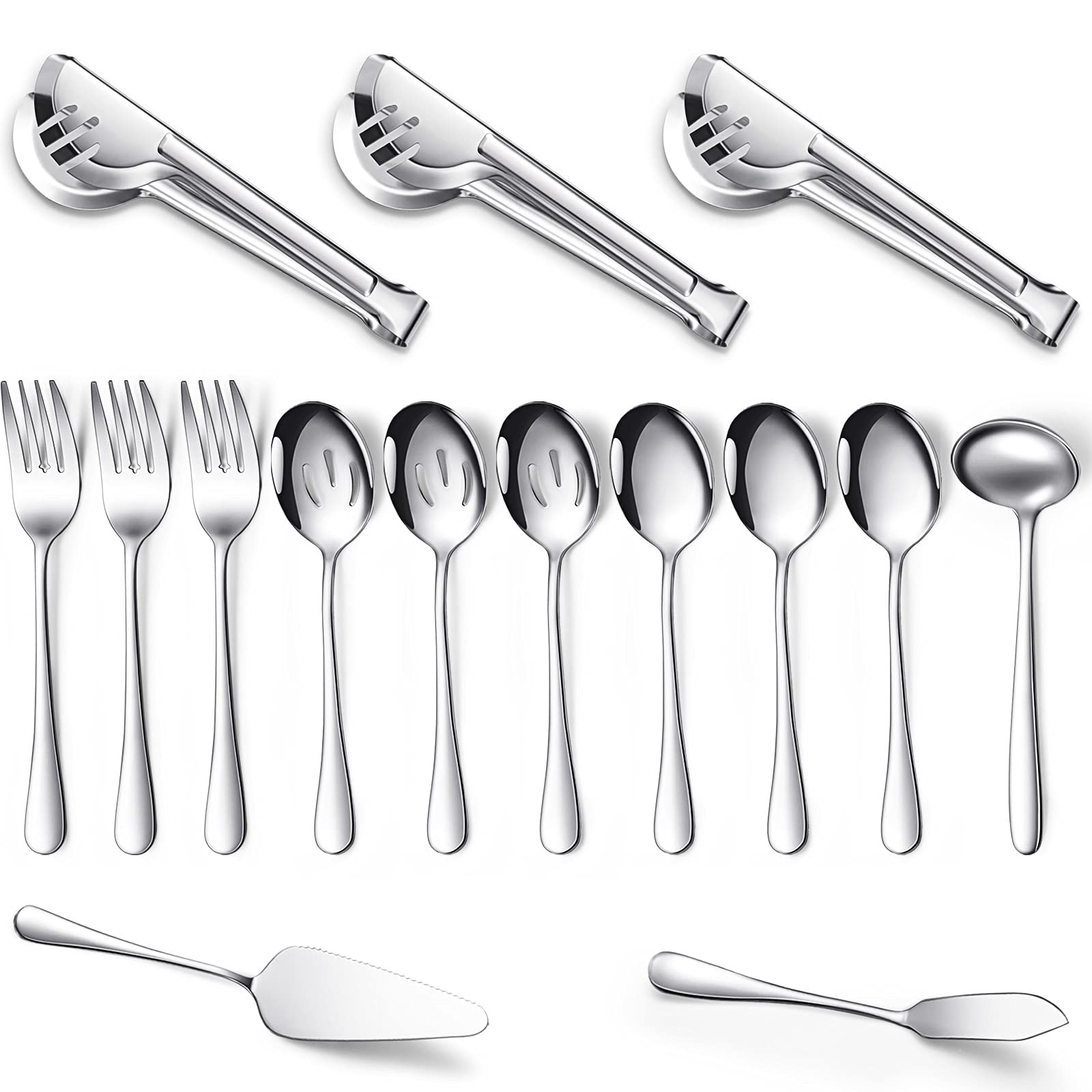 Patelai Serving Utensils Set Include Stainless Steel Large Spoons Slotted Spoons Forks Tongs Soup Ladle and Pie Server for Parti
