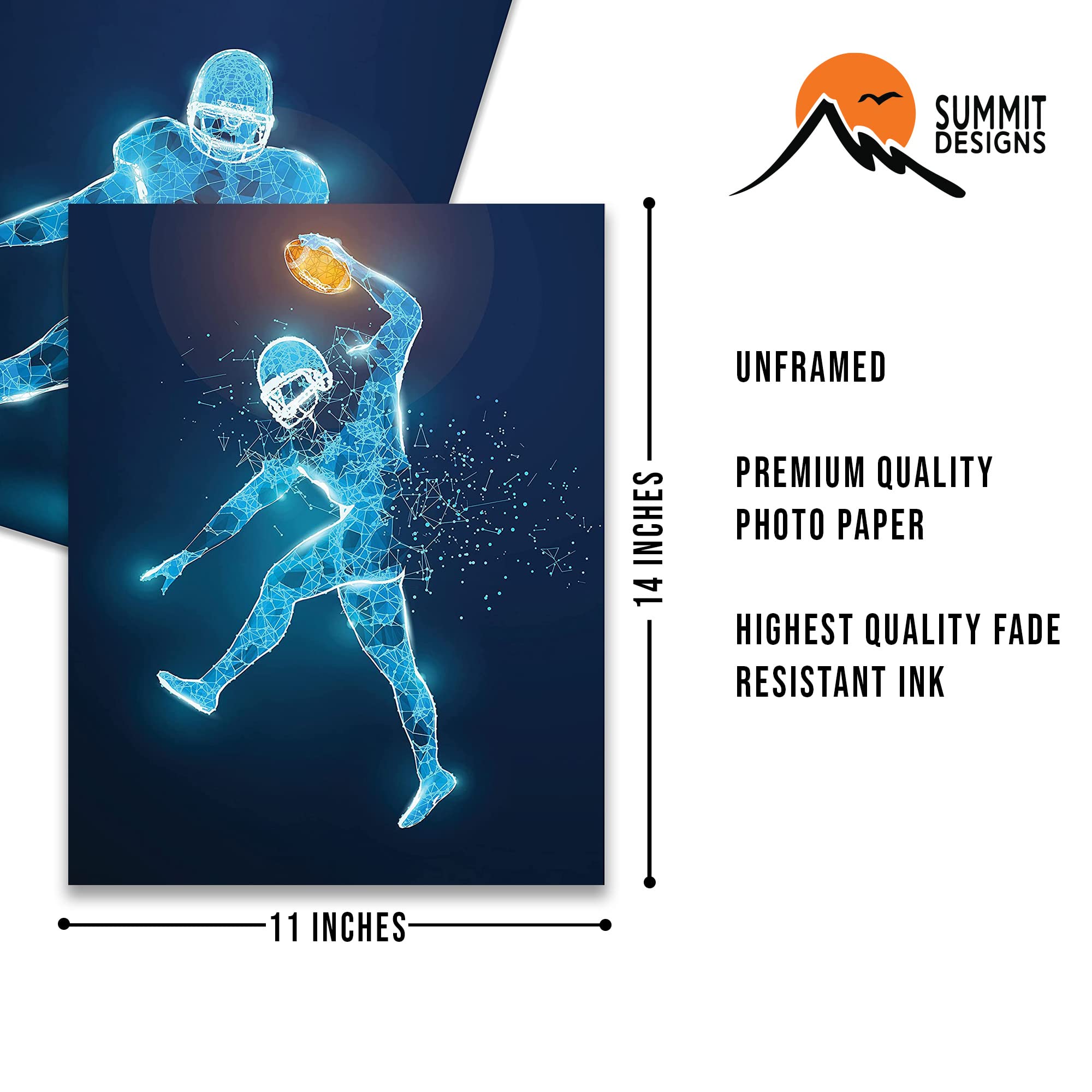 Football Wall Decor Art Prints - X-Ray - Set Of 2 (11X14) Inch Poster Photos - Man Cave, Bedroom Decor