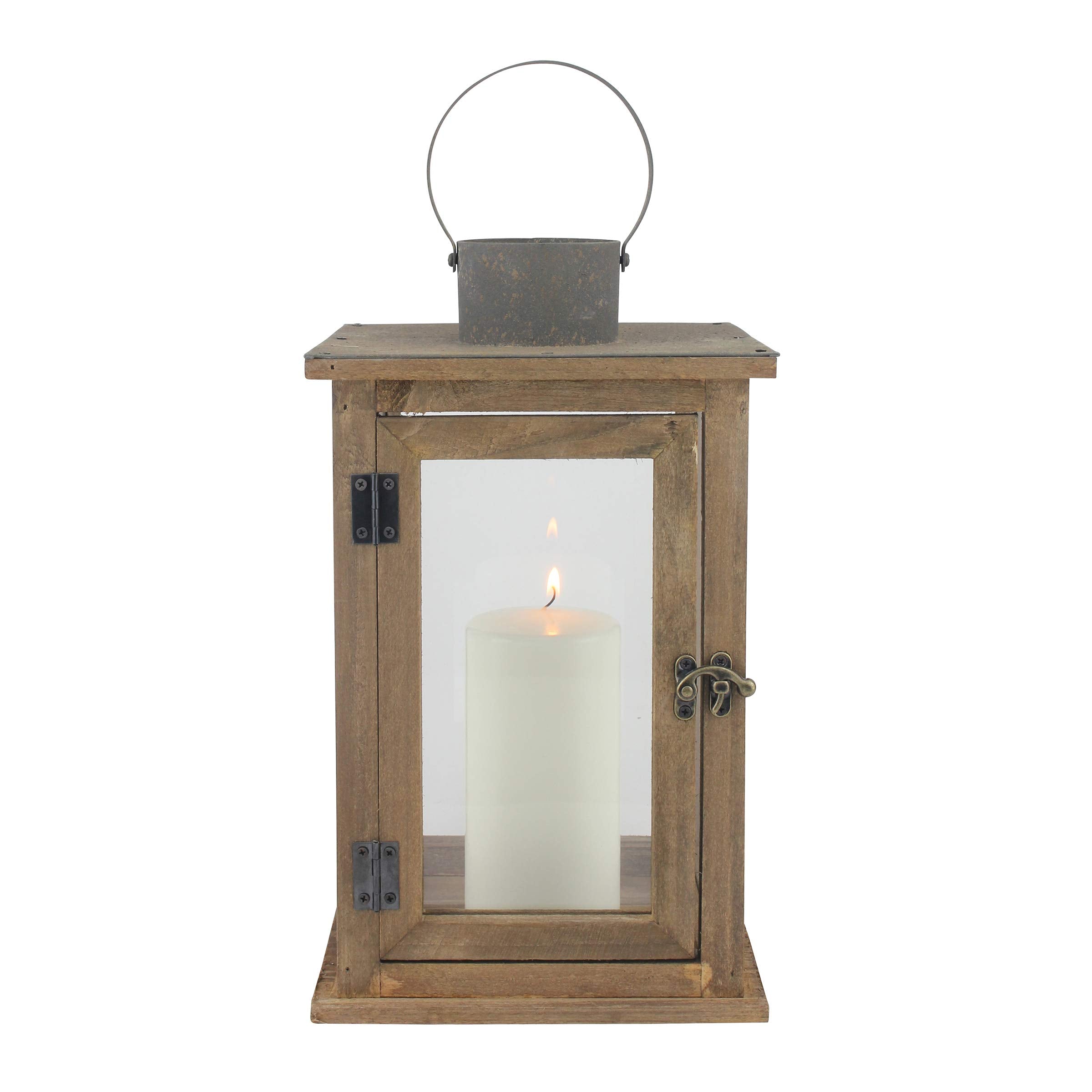Stonebriar SB-5174B Rustic 12.5 Wooden Candle Lantern, Large, Brown