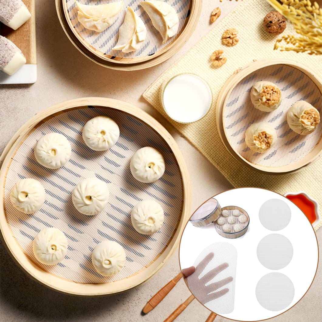 Rolin Roly 5Pcs Silicone Steamer Liners Round Mesh Baking Mats Non-Stick Steamed Reusable Food Grade Pastry Dim Sum Steamer Pape