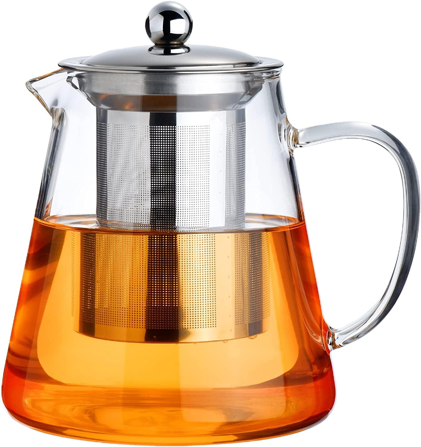 PARACITY Glass Teapot Stovetop 32 OZ, Borosilicate Clear Tea Kettle with Removable 18/8 Stainless Steel Infuser, Teapot Blooming