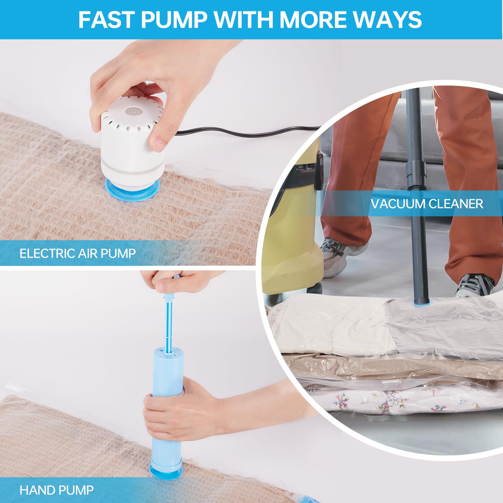 Akll7S Vacuum Storage Bags With Electric Air Pump, 12 Pack Space Saver Bags(3 Jumbo, 3 Large, 3 Medium, 3 Small) Vacuum Seal Bag