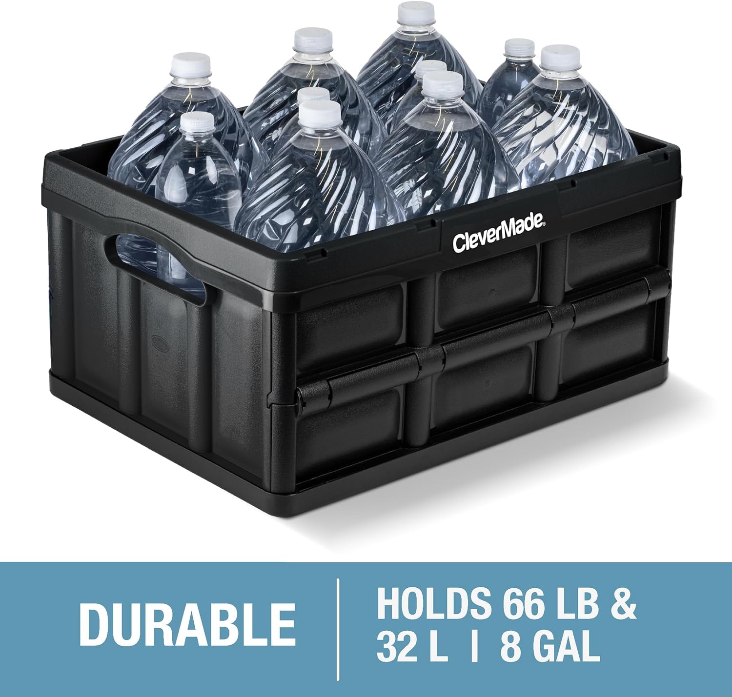 Clevermade Collapsible Storage Bin, Obsidian, 3Pk - 32L (8 Gal) Stackable Storage Containers, Holds 66Lbs Per Bin - Plastic Stor