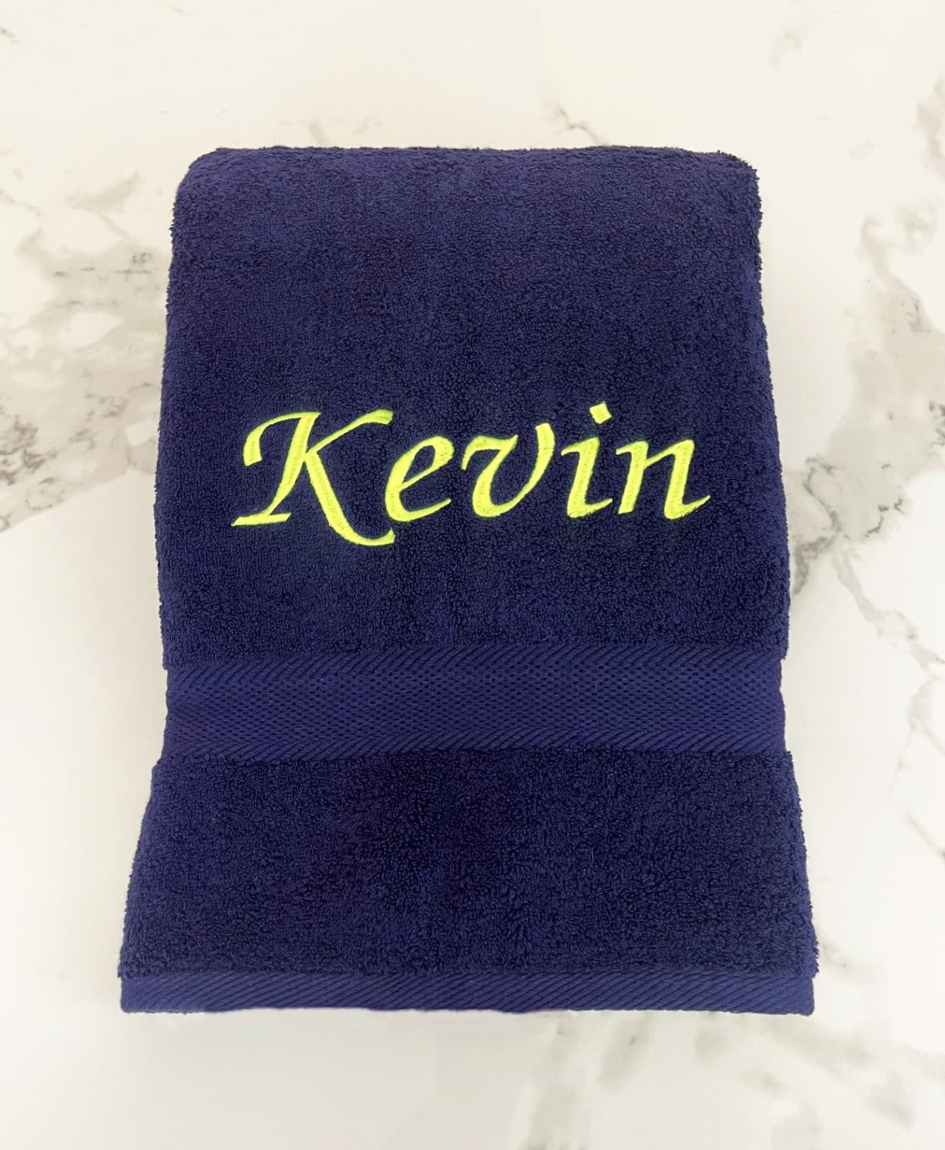 Liberty21 Monogrammed Personalized Bath Towel. Custom Embroidered Towel. (Dark Blue)