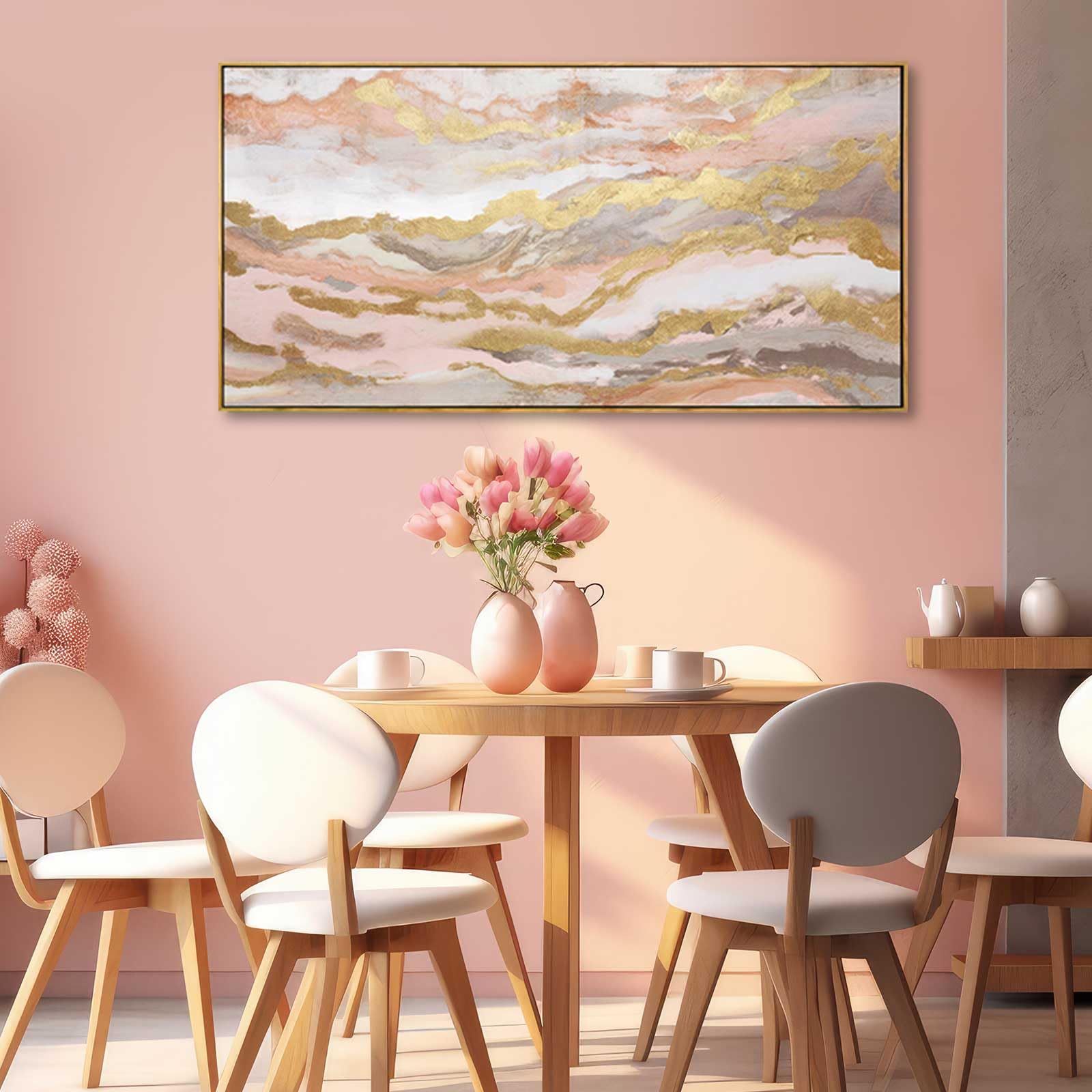 Yjyart Pink Abstract Wall Art/Girl Room 20X40 Inch/Large Wall Art For Living Room/Bedroom Decorations Gold Office Decor Kitchen