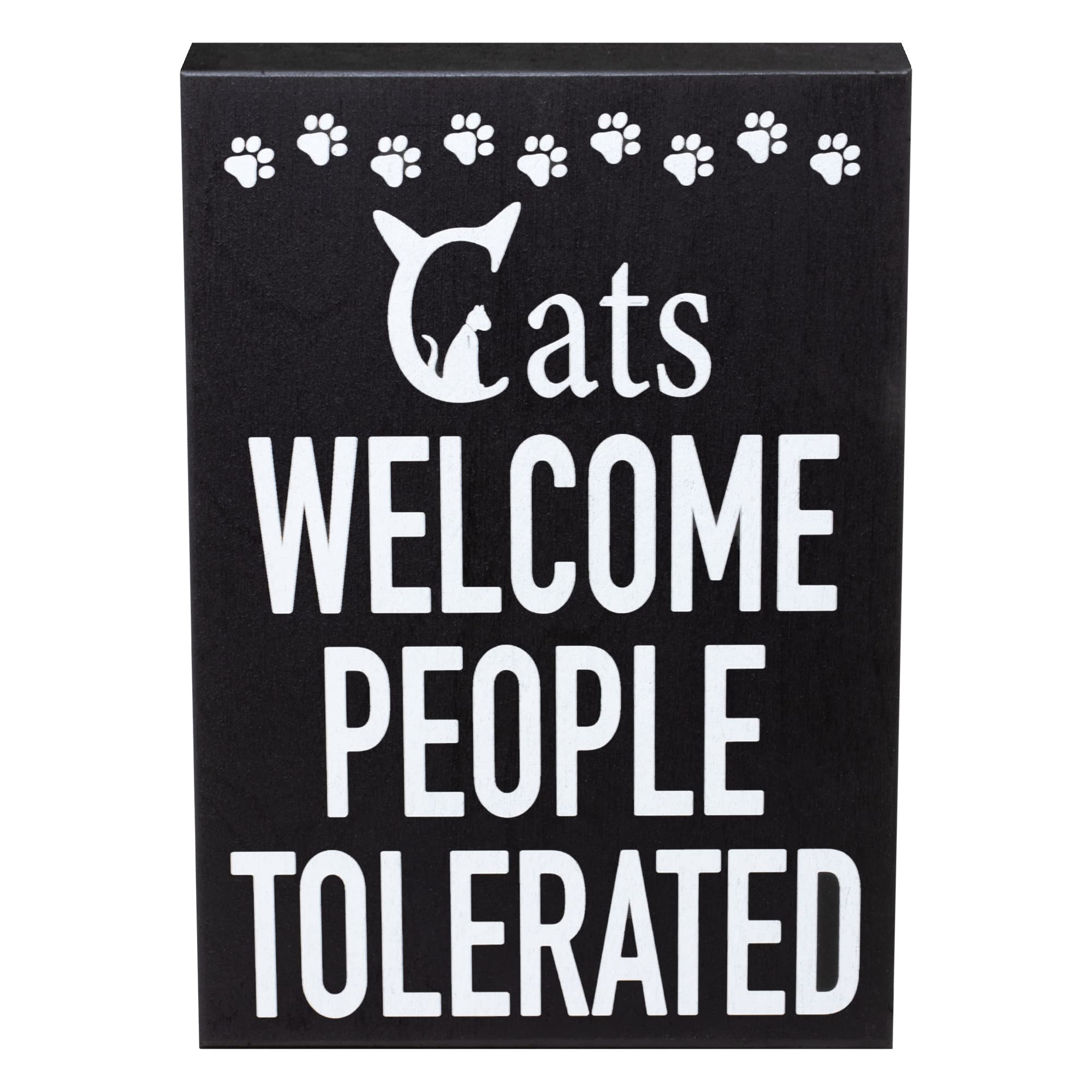 JennyGems Cat Owner Gifts, Cats Welcome People Tolerated Wooden Sign, Funny Cat Mom Gift, Made in USA