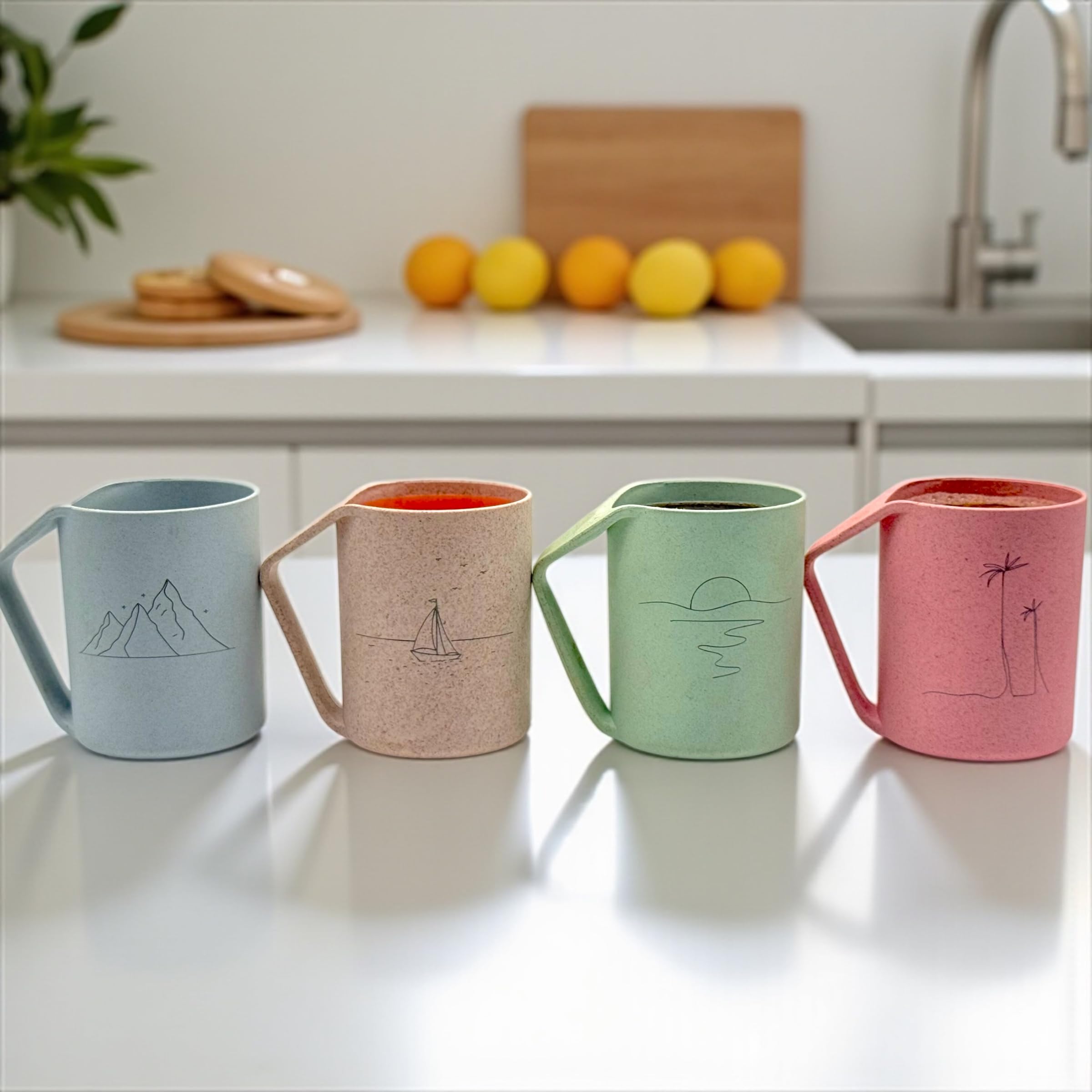 Happy Cove Eco Friendly Coffee Mug 350ml | Rice Husk and Bamboo Fibre | Set of 4| Microwave Safe, Dishwasher Safe, Lightweight &