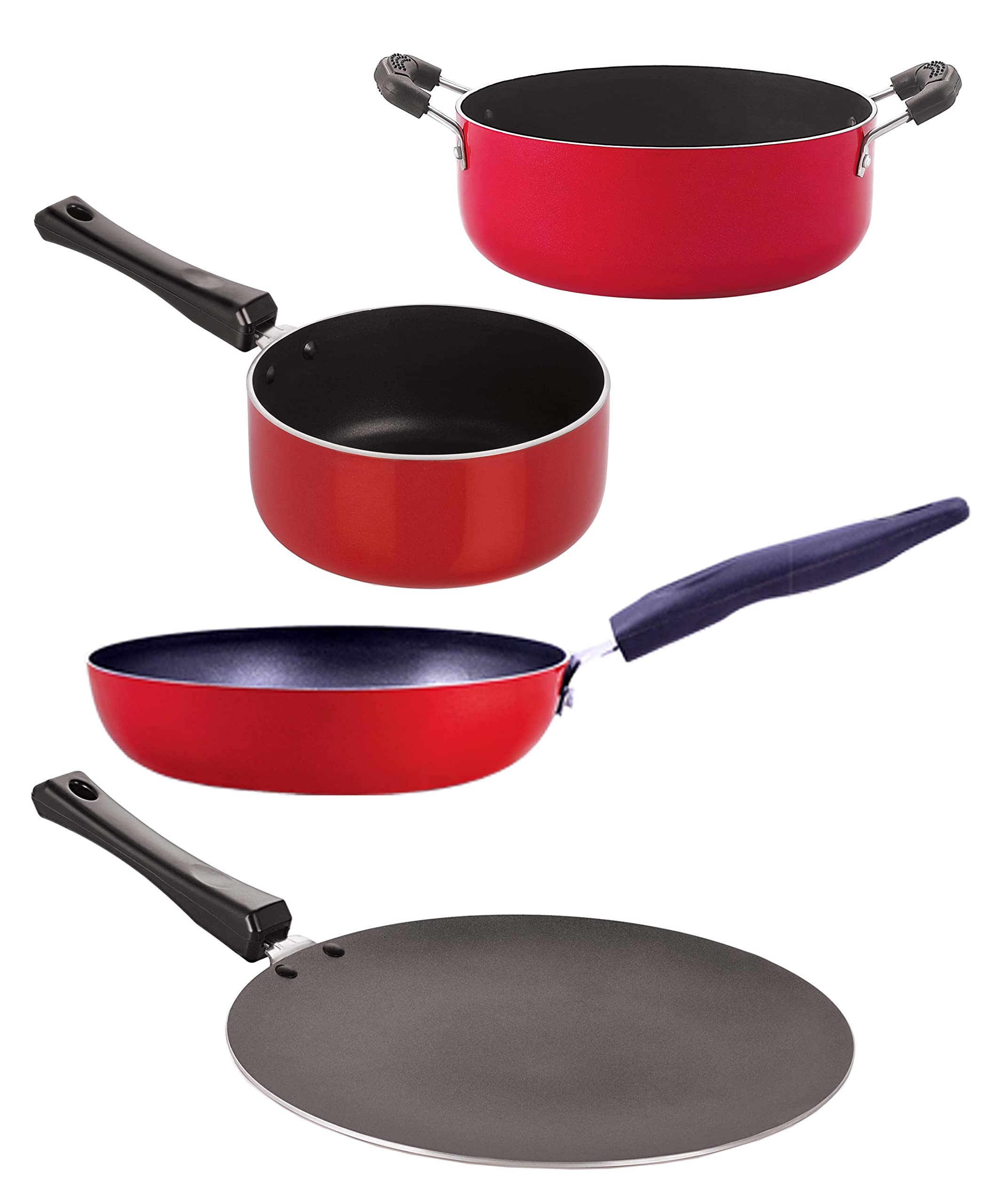 Nirlon Non Stick Aluminium Heat Resistance Cookware Set Of 4Pieces With Bakelite Handle(Ct12_Sp(M)_Cvg_Cs24)