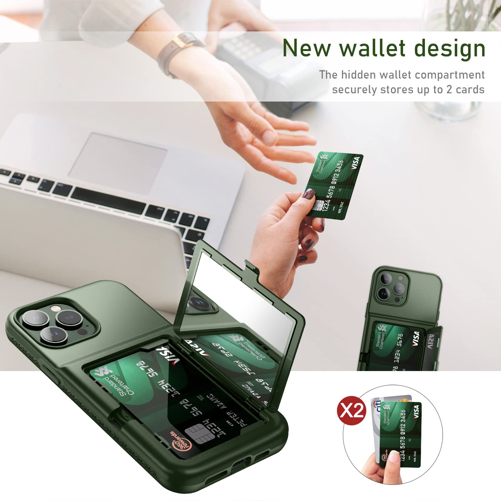 Welovecase For Cute Iphone 13 Pro Max Case For Women With Credit Card Holder  Hidden Mirror, Two Layer Shockproof Heavy Duty Pro