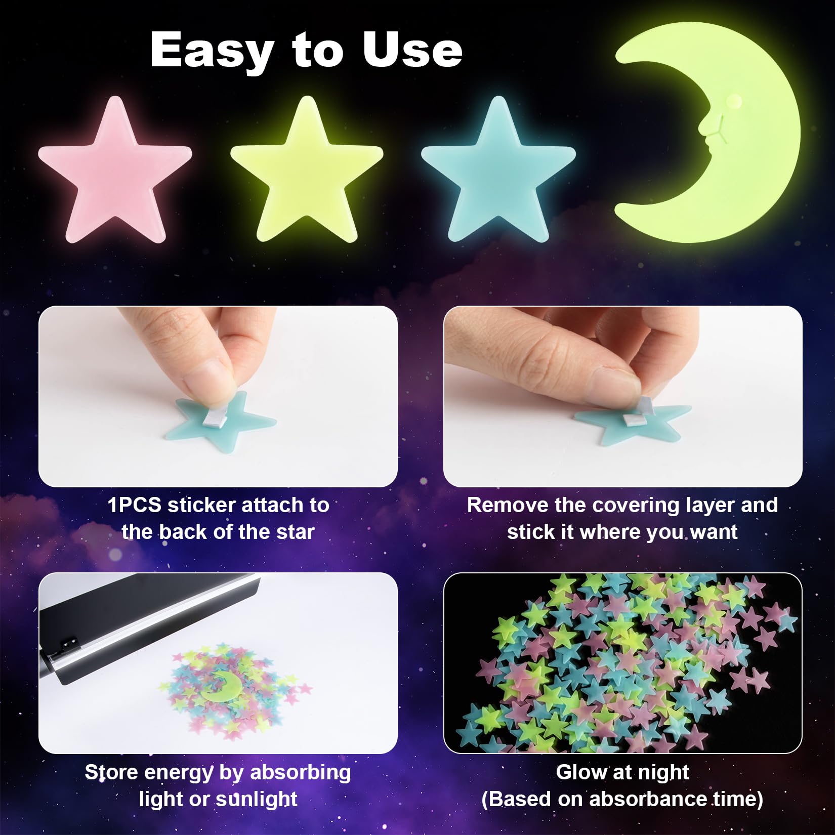 Maqihan 200 Glow In The Dark Stars For Ceiling - Glowing Stars And Moon Stickers Estrellas Que Brillan En La Oscuridad Para El T